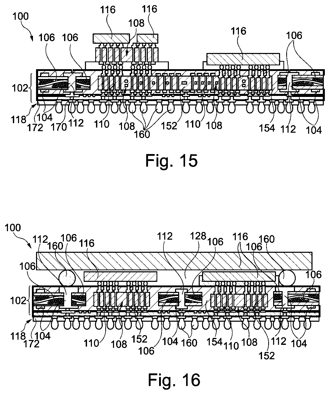 Patent US12165964 Figure 5 – Component carrier with embedded interposer laterally between electrically conductive structures of stack and method for manufacturing the component carrier