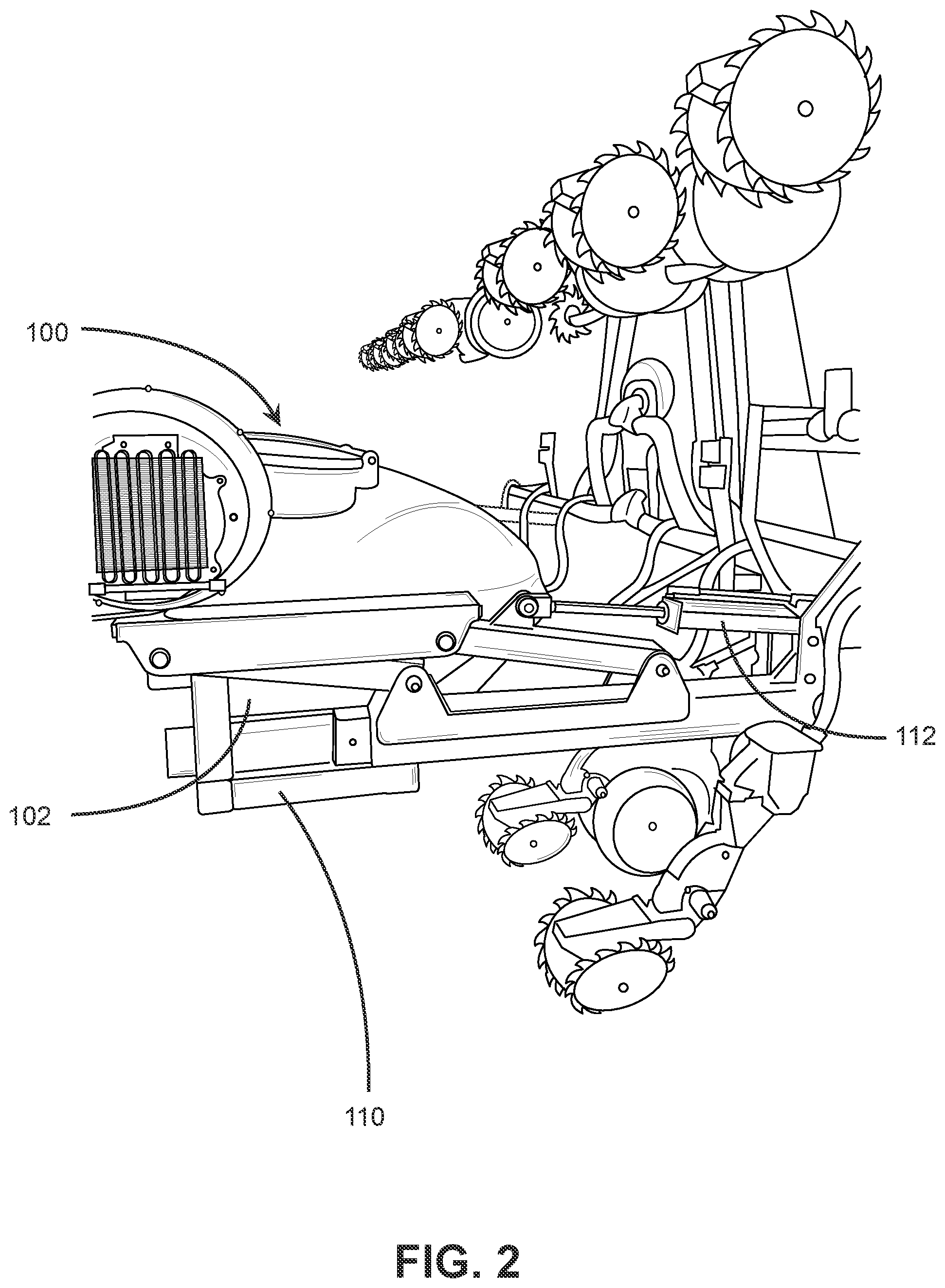 Patent US12167707 Figure 2 – Seed planter with positionable tank