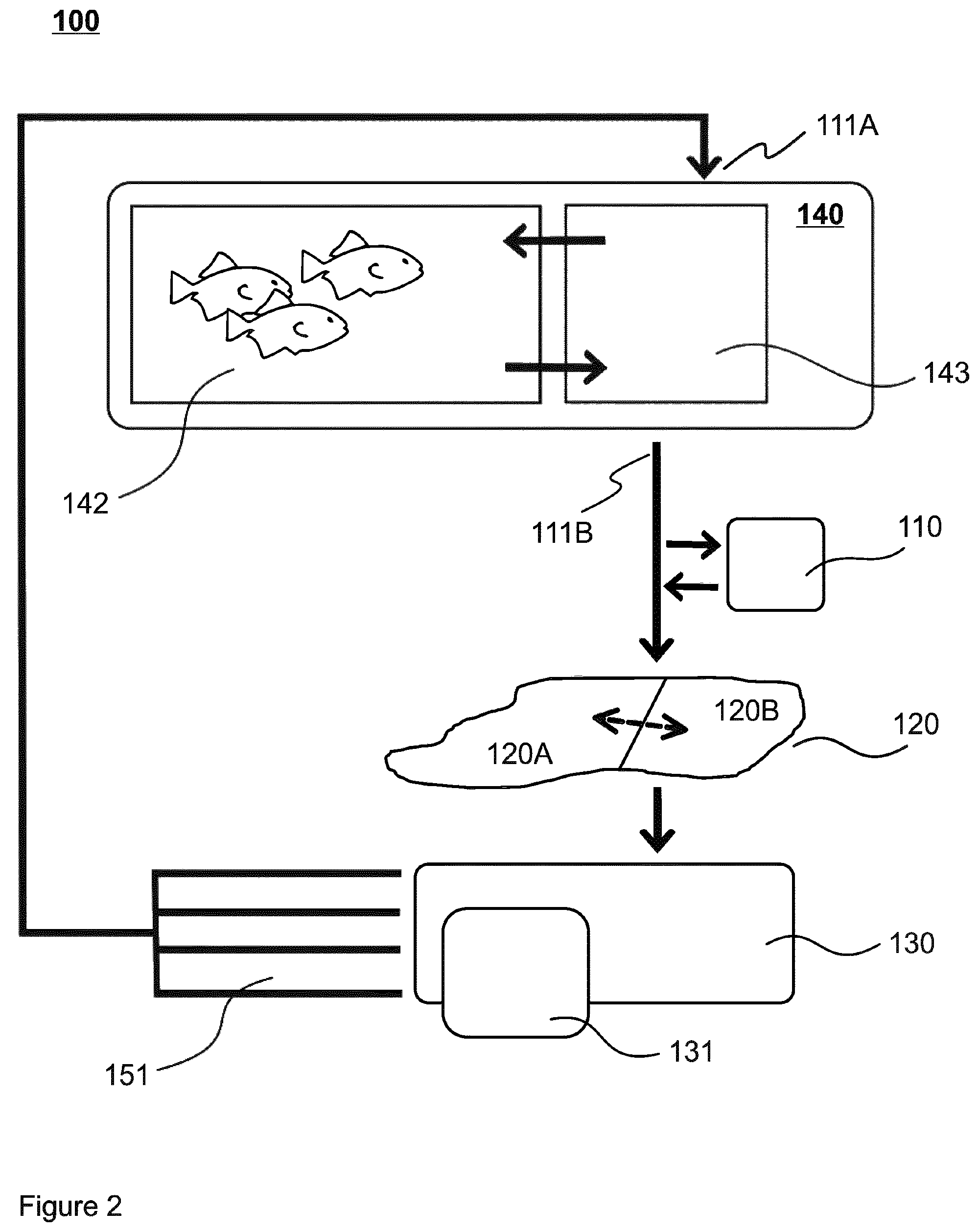 Patent US12167721 Figure 2 – Water treatment system for a recirculation aquaculture facility