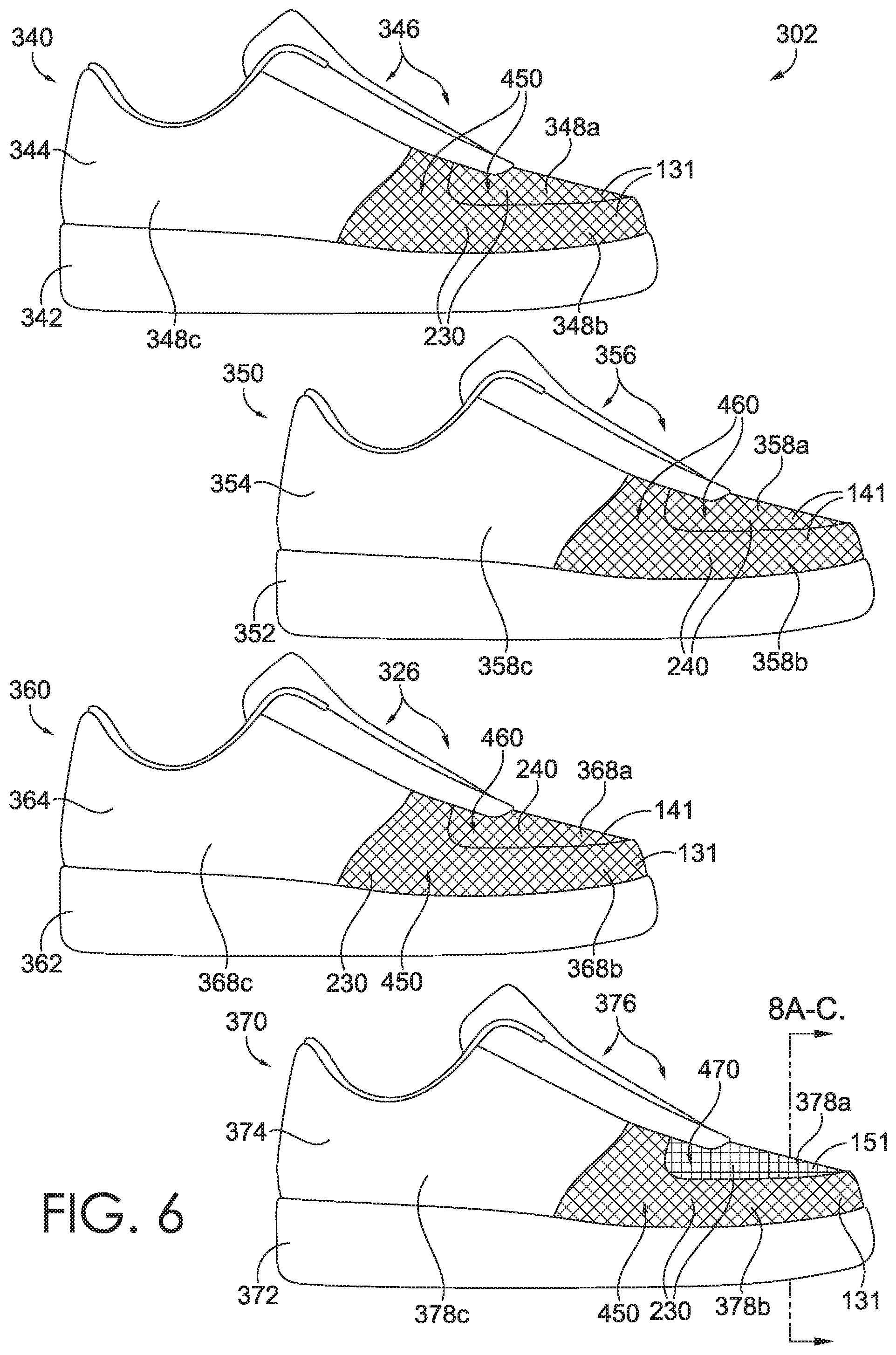 Patent US12167771 Figure 7 – Footwear article having repurposed material with concealing layer