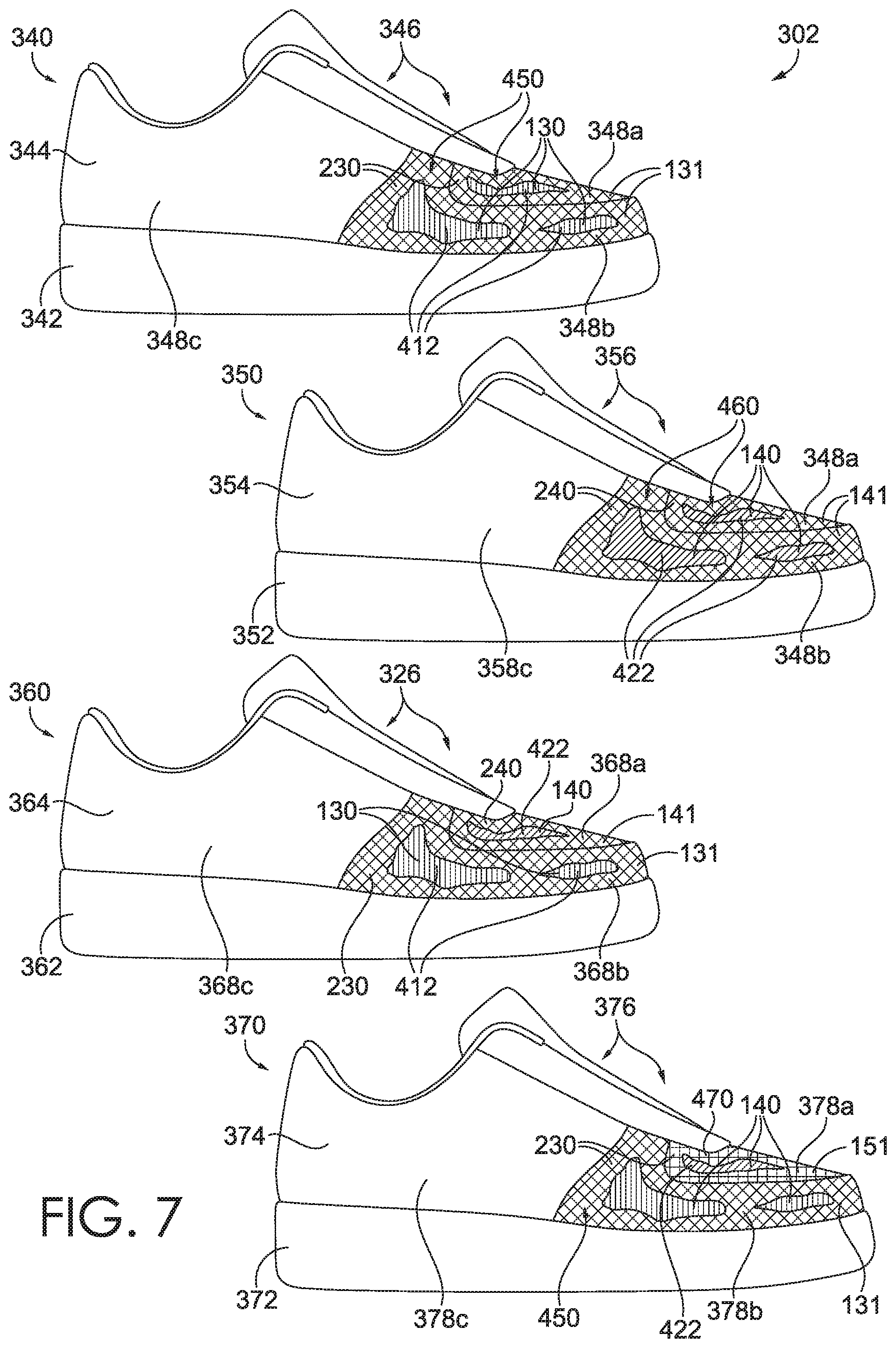 Patent US12167771 Figure 8 – Footwear article having repurposed material with concealing layer