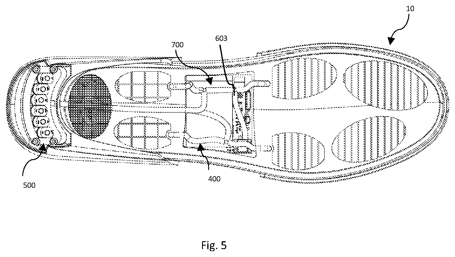 Patent US12167772 Figure 5 – Ventilated shoesole