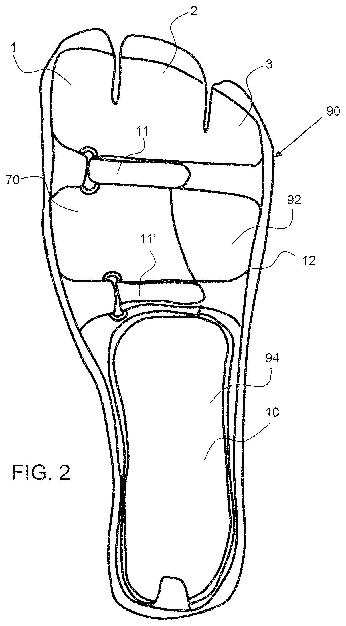 Patent US12167775 Figure 2 – Flexible forefoot protection for insoles and shoes