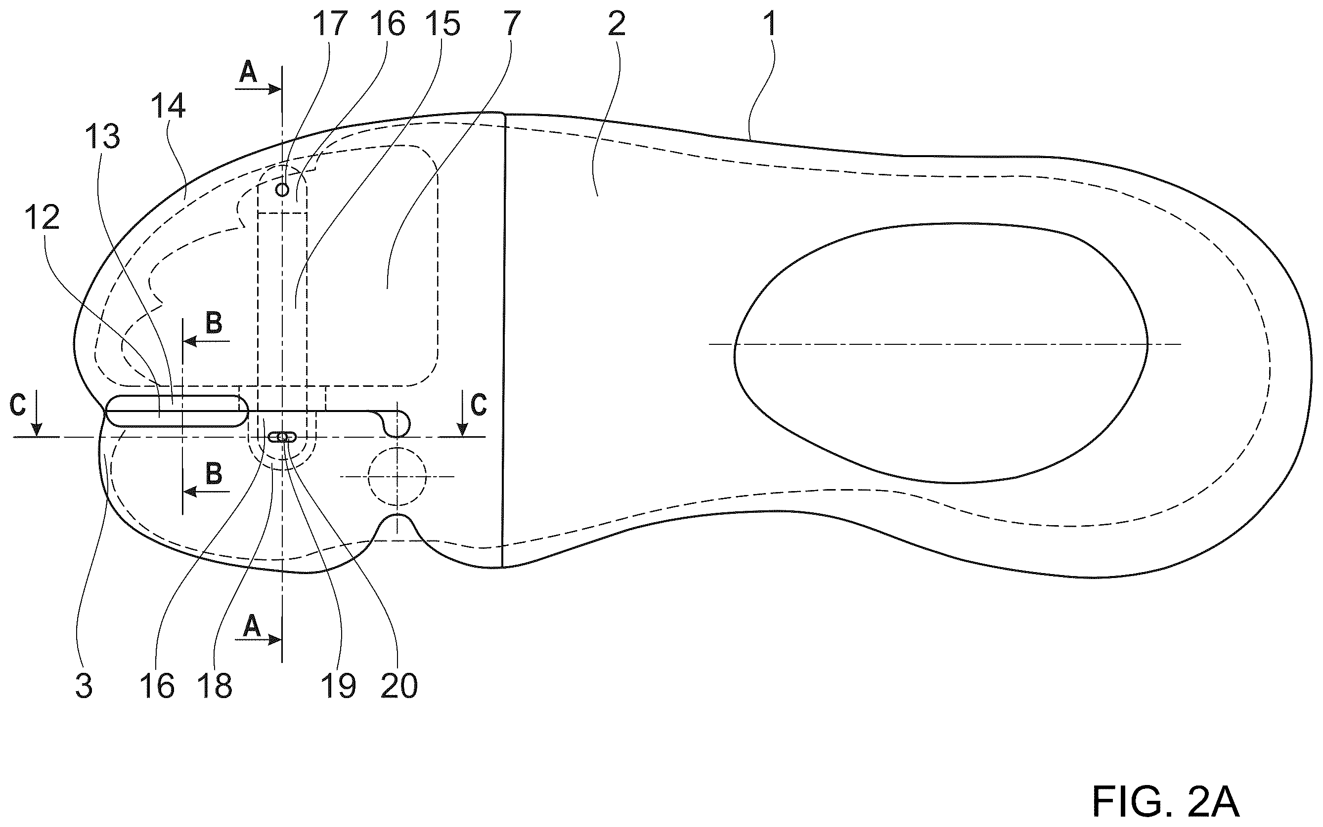 Patent US12167776 Figure 3 – Orthopedic shoe sole or insole and shoe for people with hallux valgus