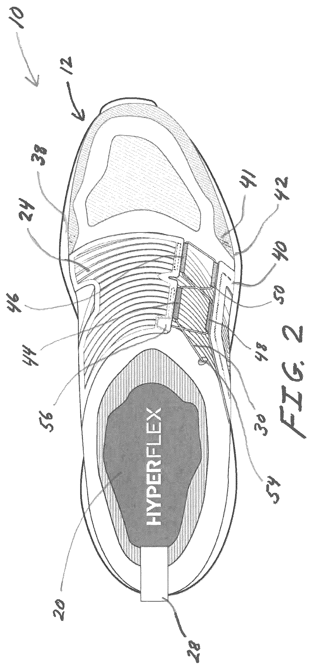 Patent US12167777 Figure 2 – Golf shoes with lace tightening system for closure and comfortable fit