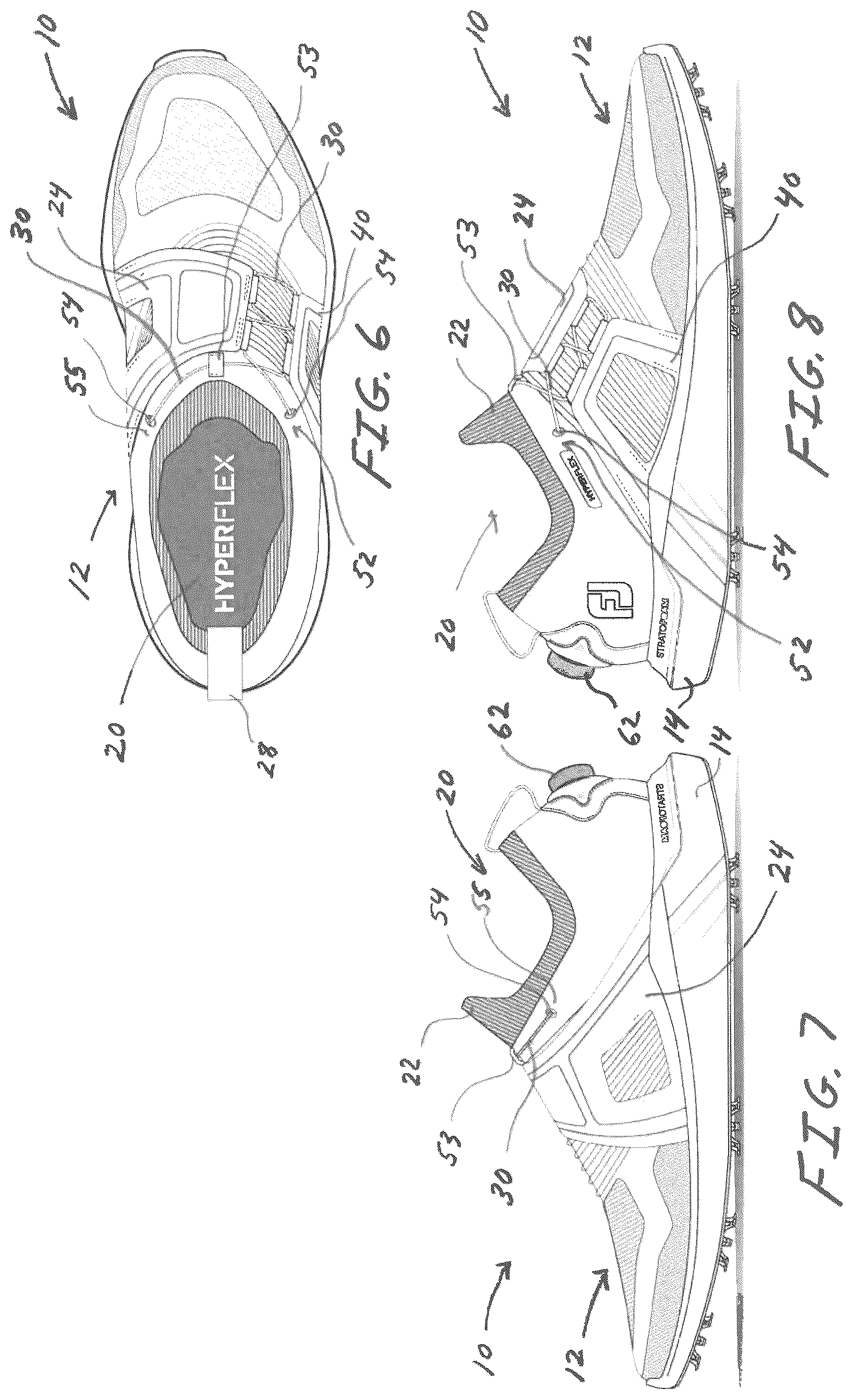 Patent US12167777 Figure 6 – Golf shoes with lace tightening system for closure and comfortable fit