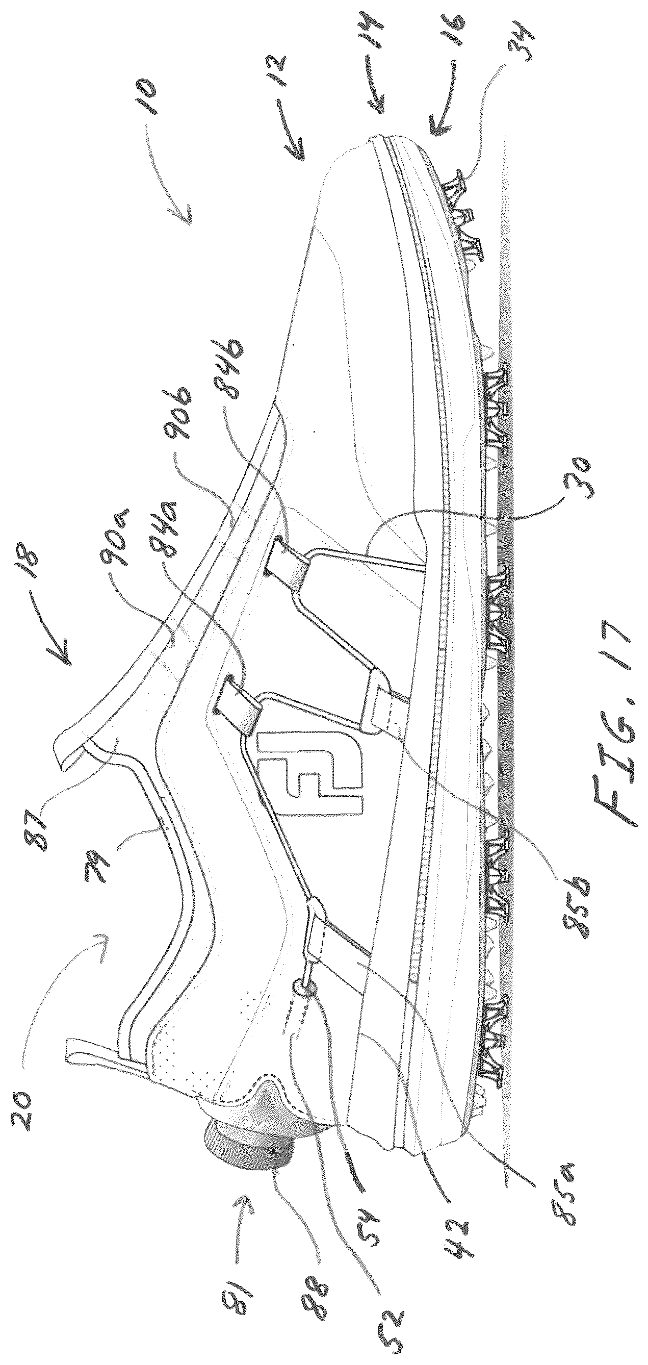 Patent US12167777 Figure 13 – Golf shoes with lace tightening system for closure and comfortable fit