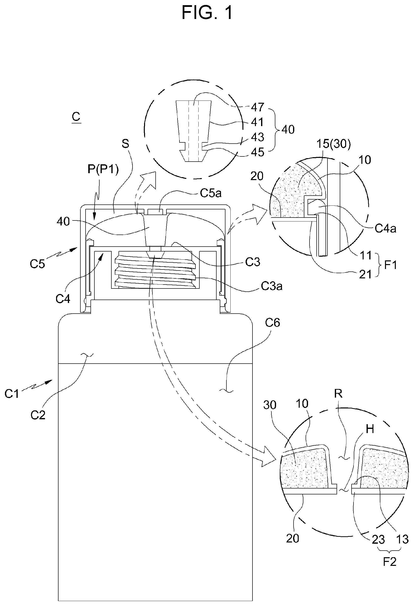 Patent US12167785 Figure 1 – Container puff and container provided with same