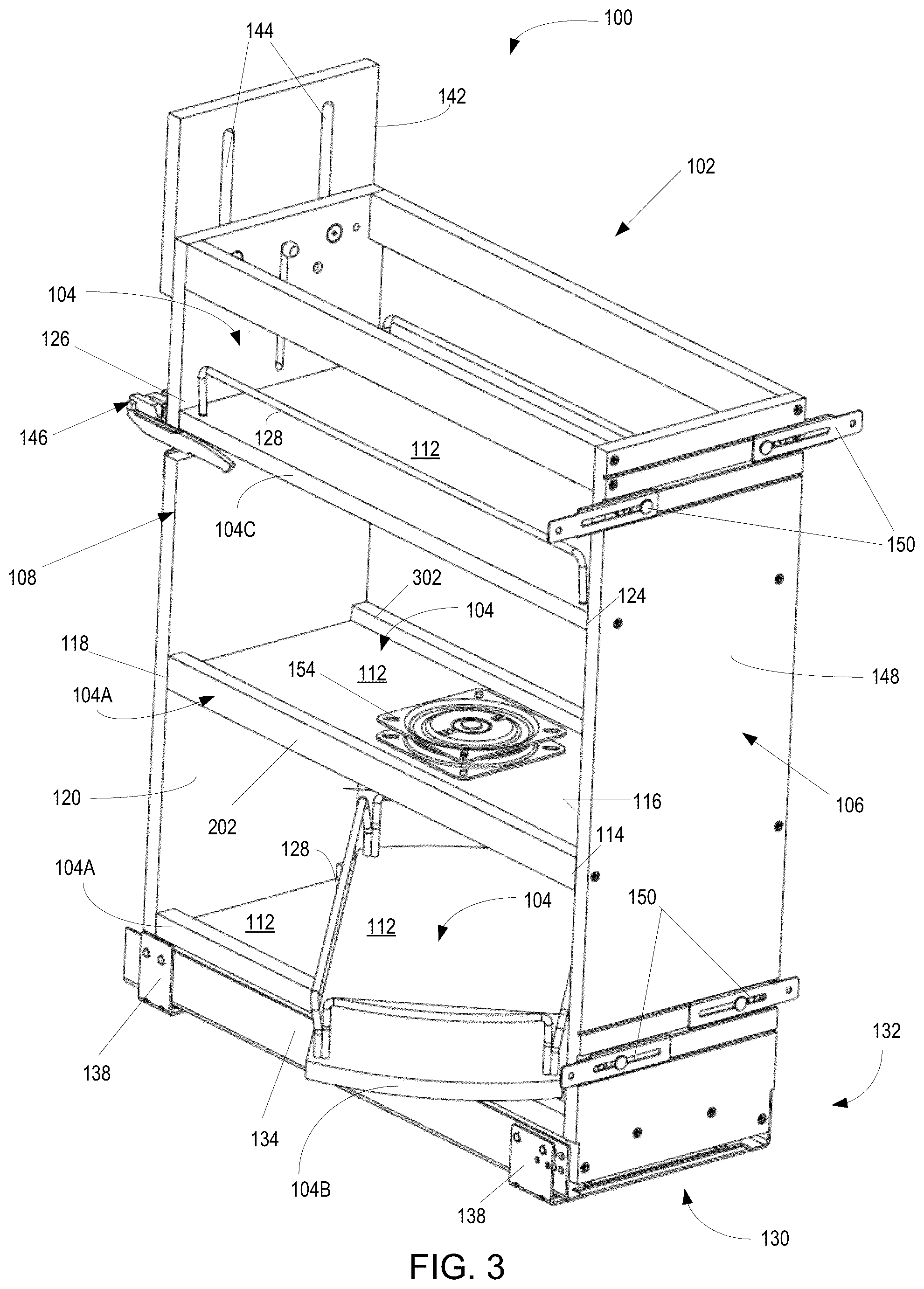 Patent US12167792 Figure 3 – Revolving shelf multi-shelf cabinet storage system