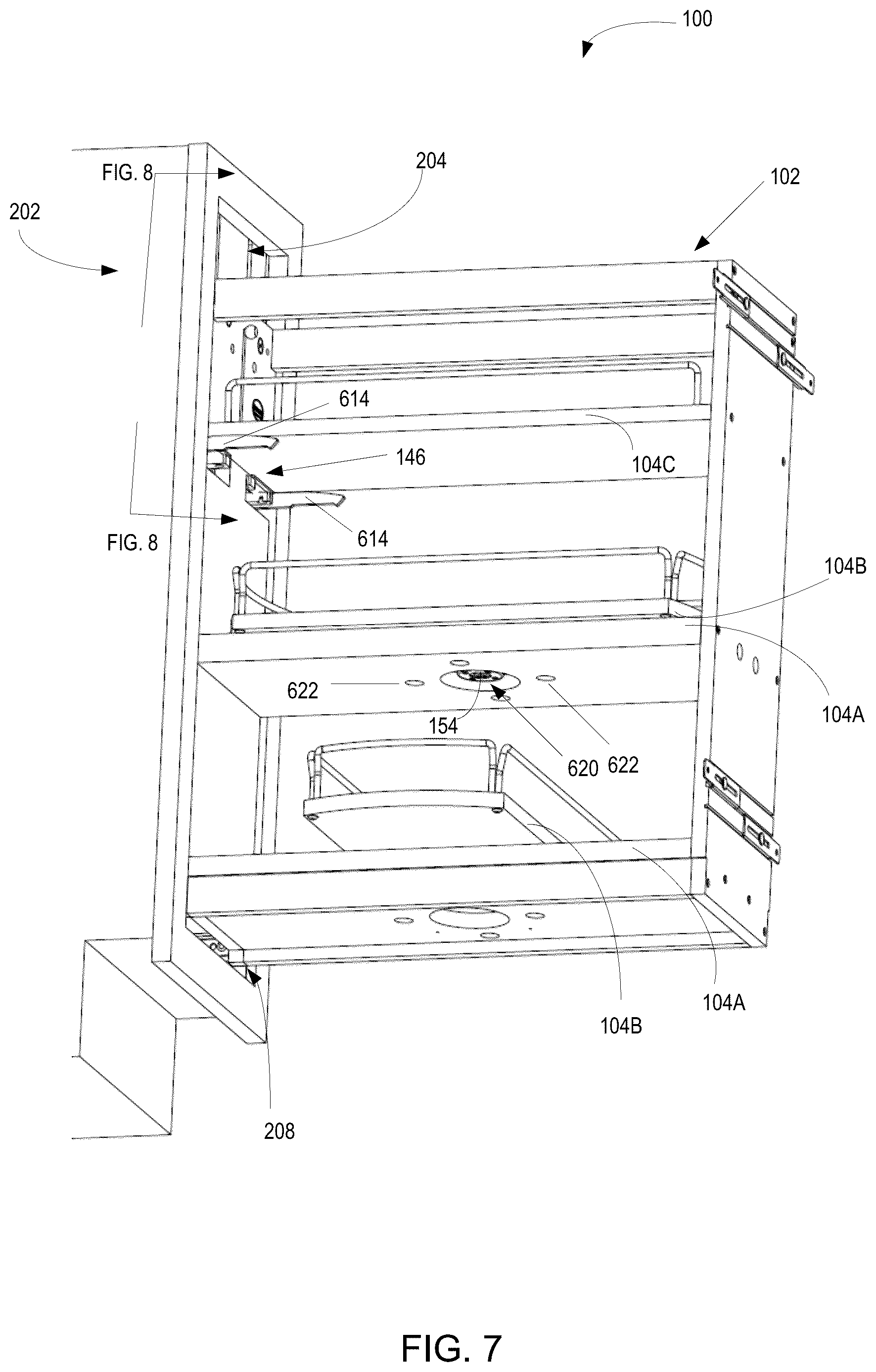 Patent US12167792 Figure 7 – Revolving shelf multi-shelf cabinet storage system