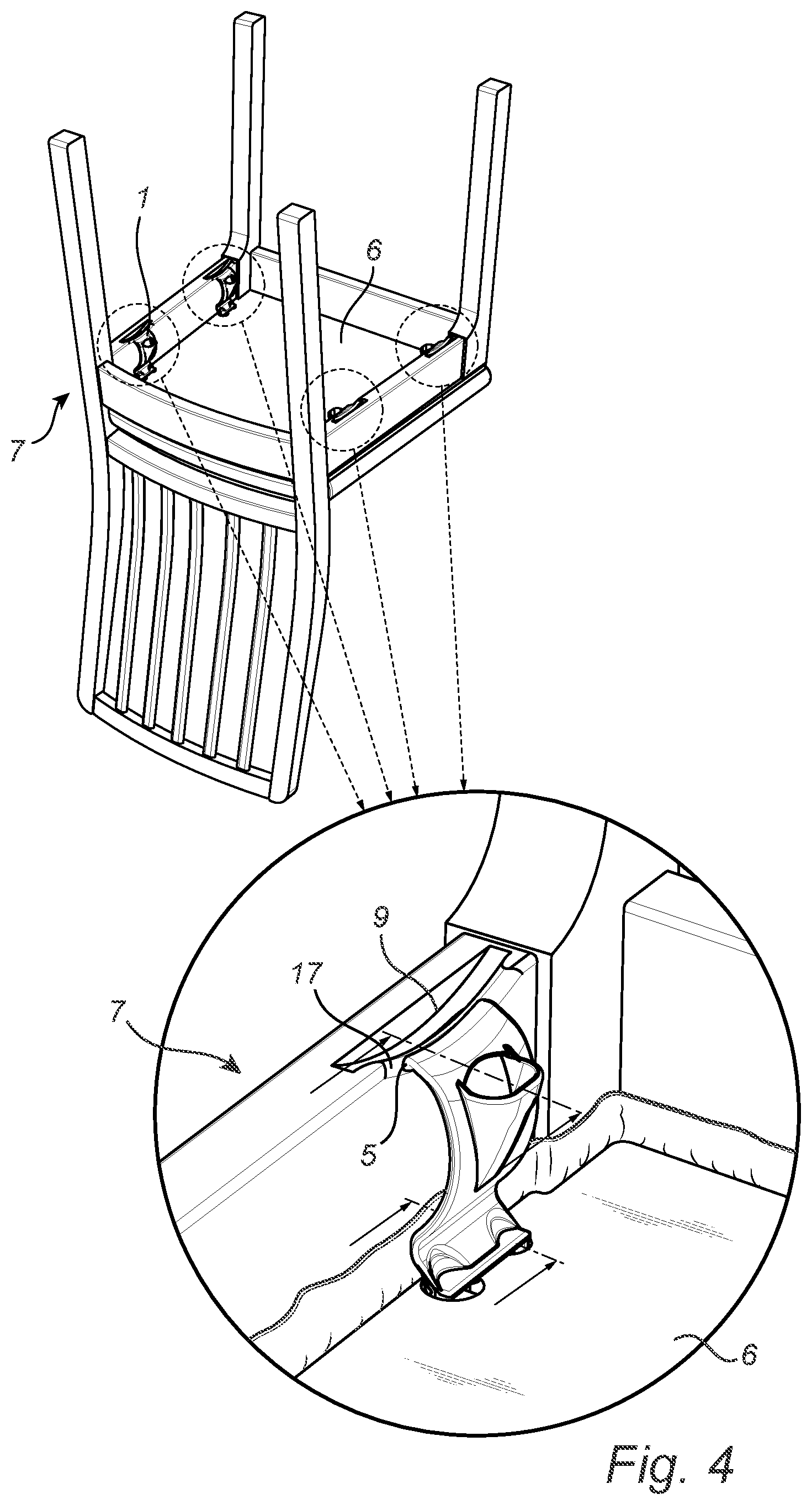 Patent US12167797 Figure 5 – Seat clip and chair
