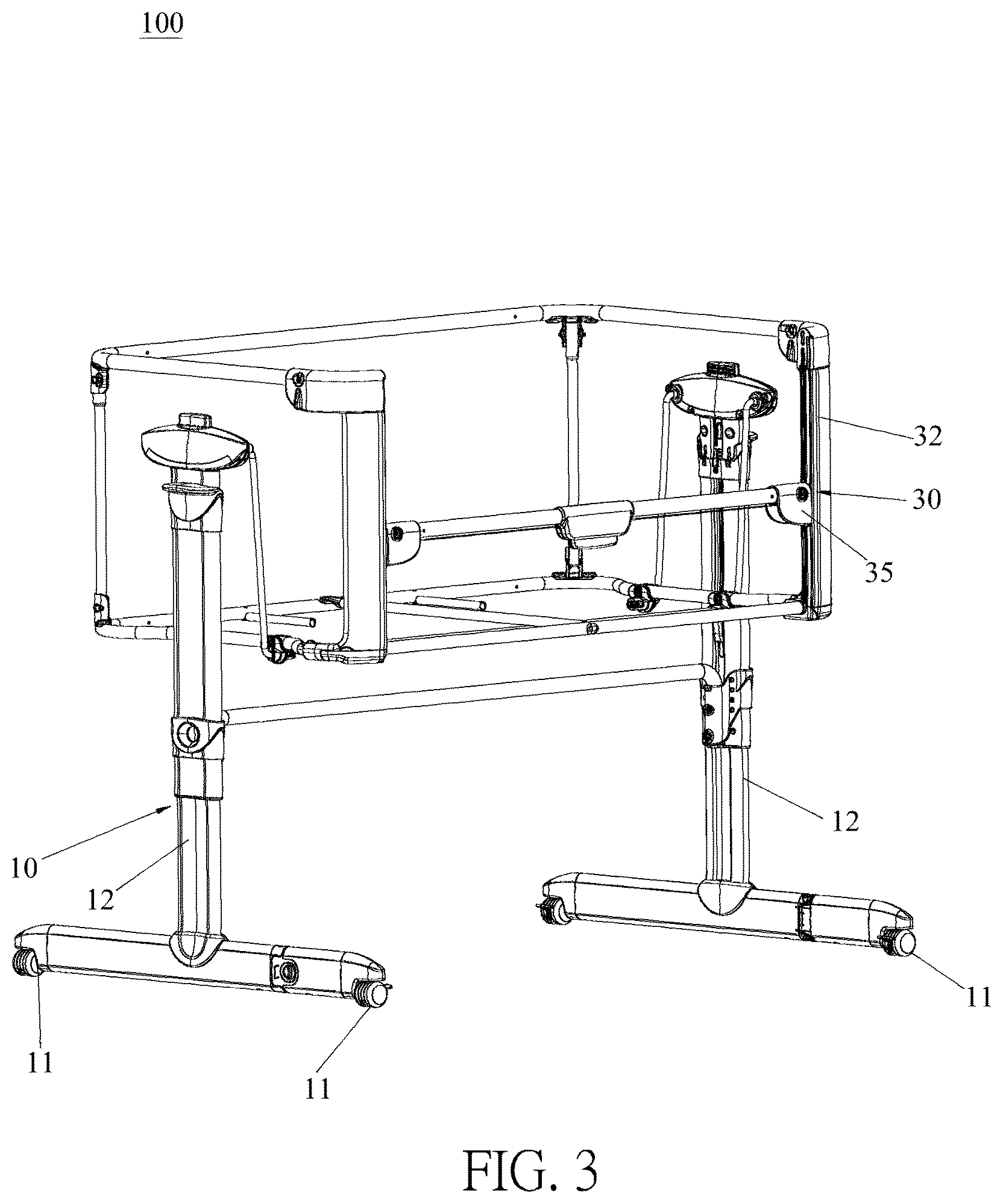 Patent US12167800 Figure 3 – Handle adjustment mechanism and child crib therewith
