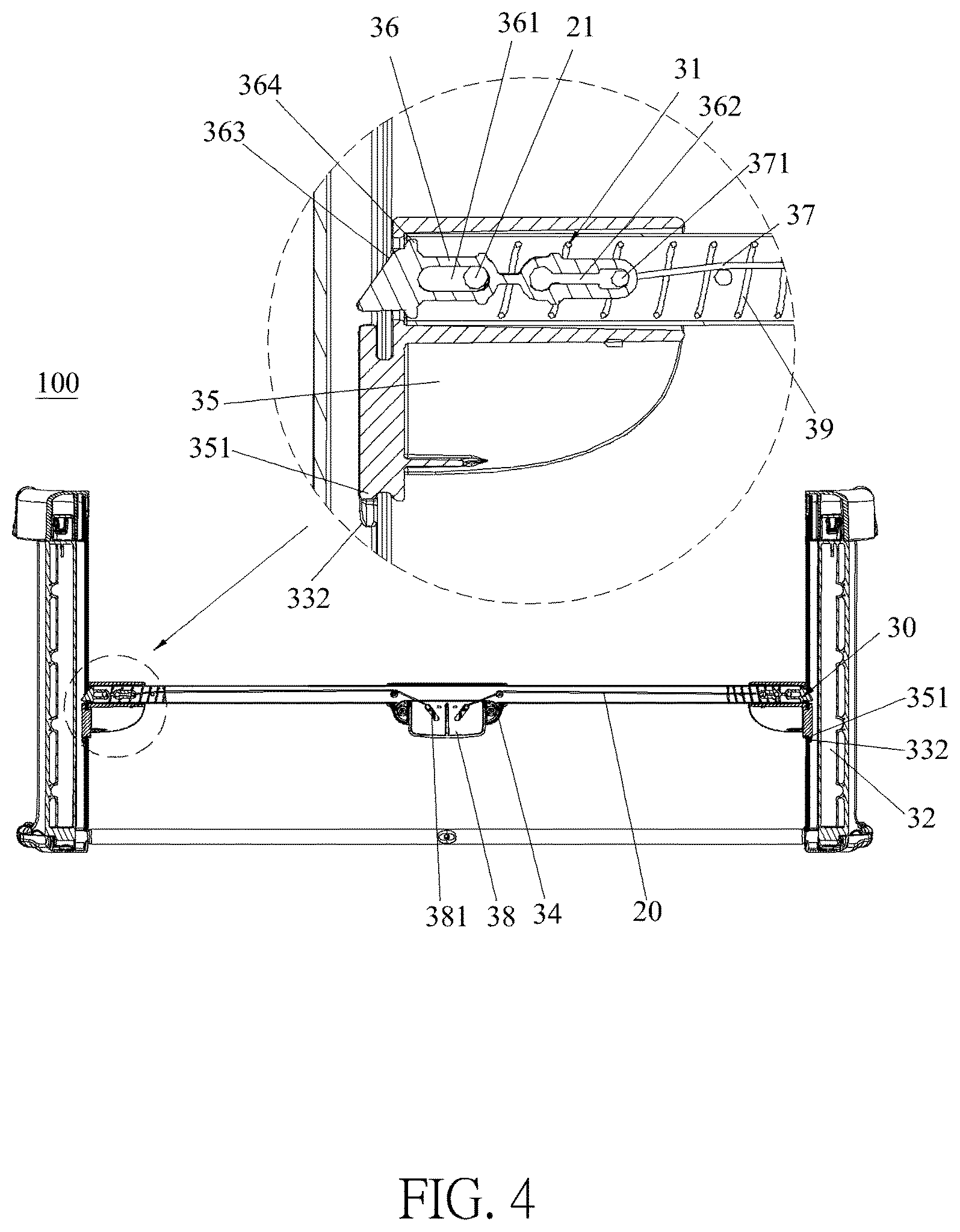 Patent US12167800 Figure 4 – Handle adjustment mechanism and child crib therewith