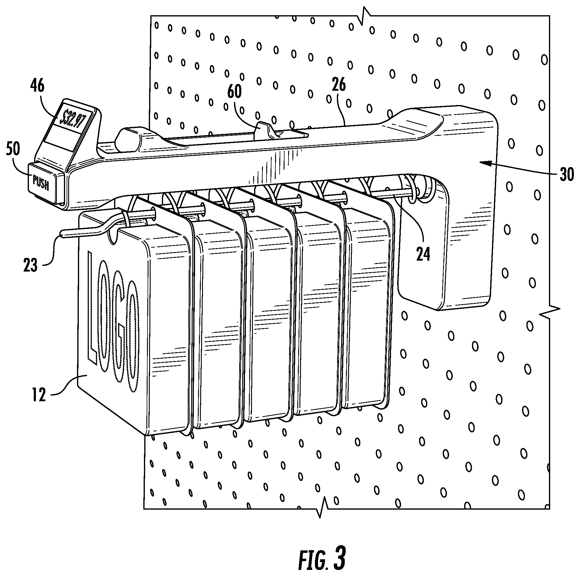 Patent US12167801 Figure 3 – Merchandise display hook including anti-sweep mechanism