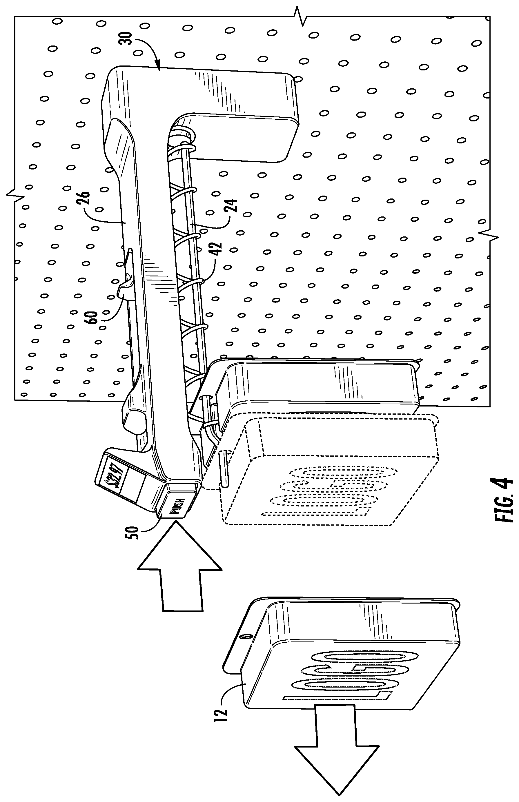Patent US12167801 Figure 4 – Merchandise display hook including anti-sweep mechanism