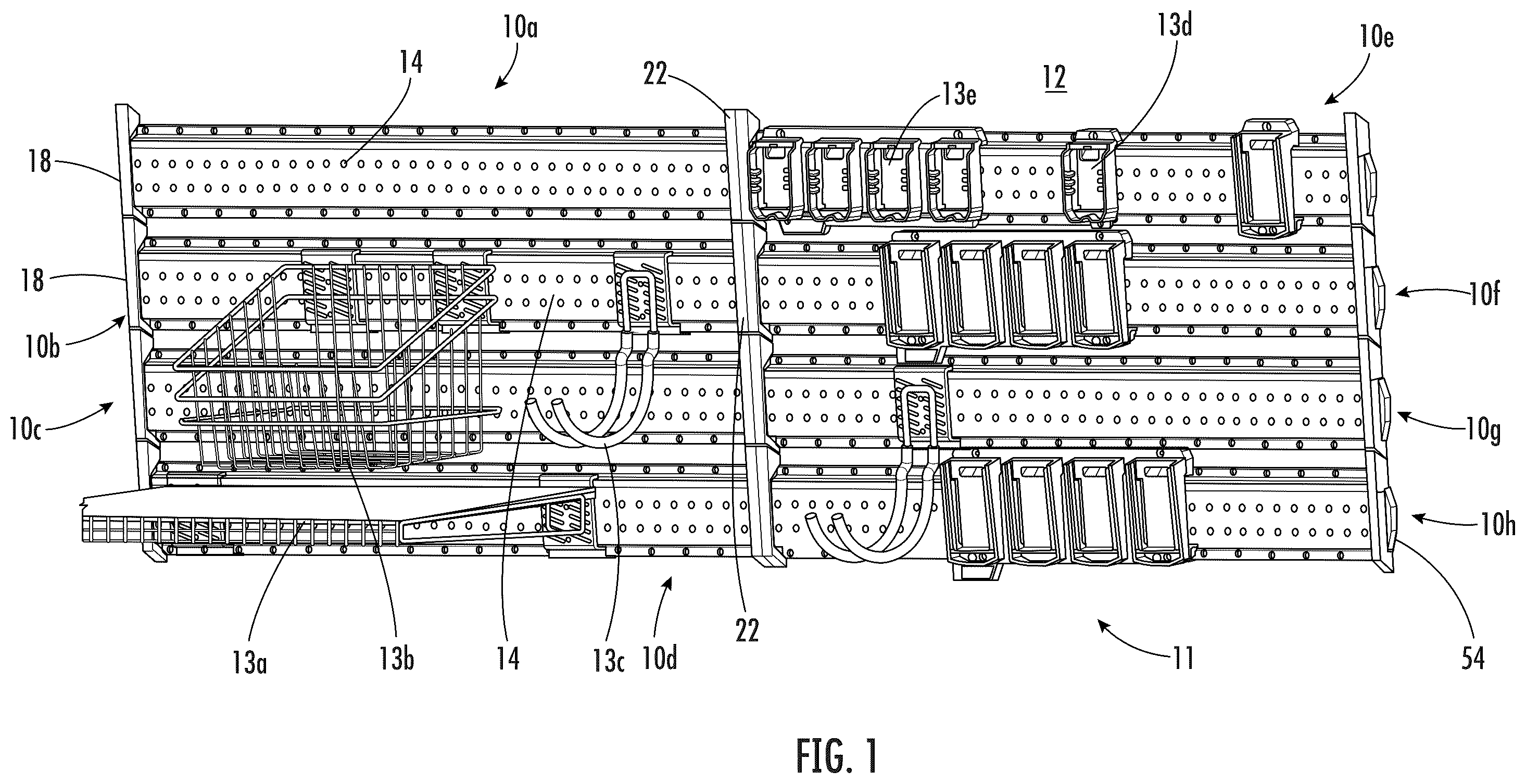 Patent US12167804 Figure 1 – Rail storage system with end caps