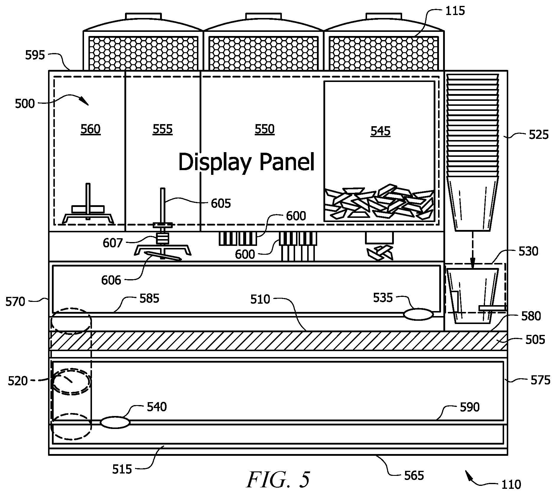 Patent US12167811 Figure 4 – Coffee machine with robotic arms and a lift traveling between platform levels