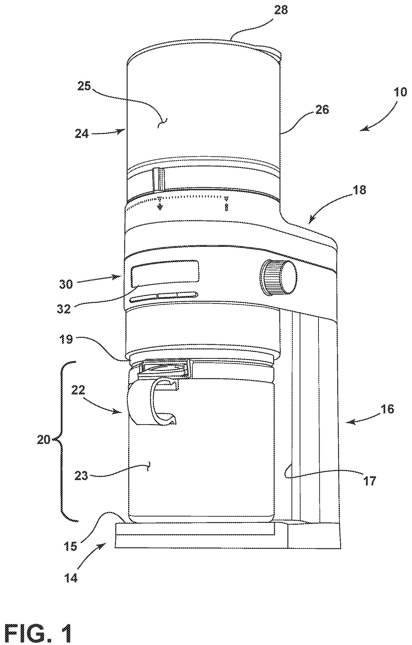 Patent US12167815 Figure 1 – Coffee grinding apparatus with portafilter holder assembly