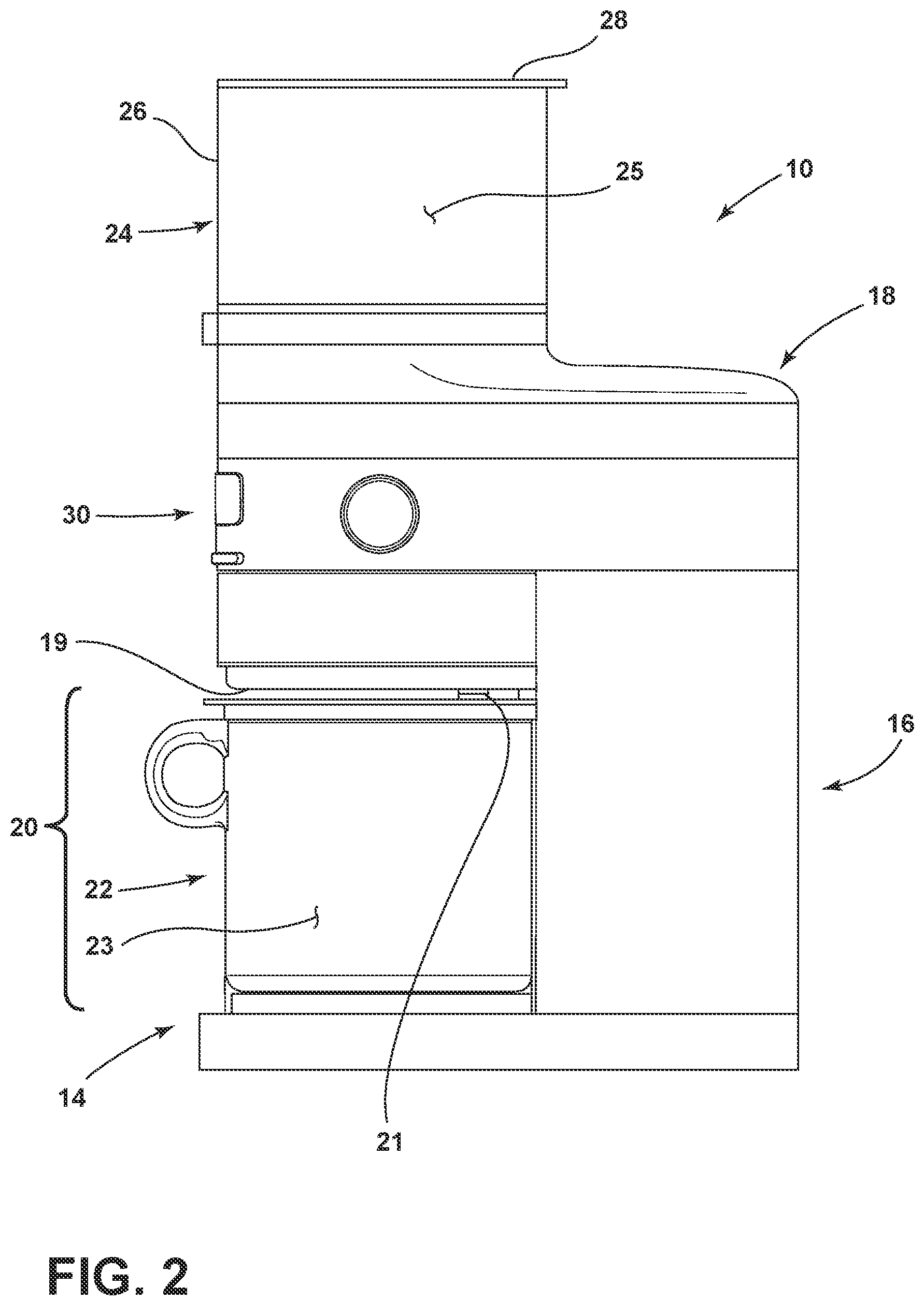Patent US12167815 Figure 2 – Coffee grinding apparatus with portafilter holder assembly