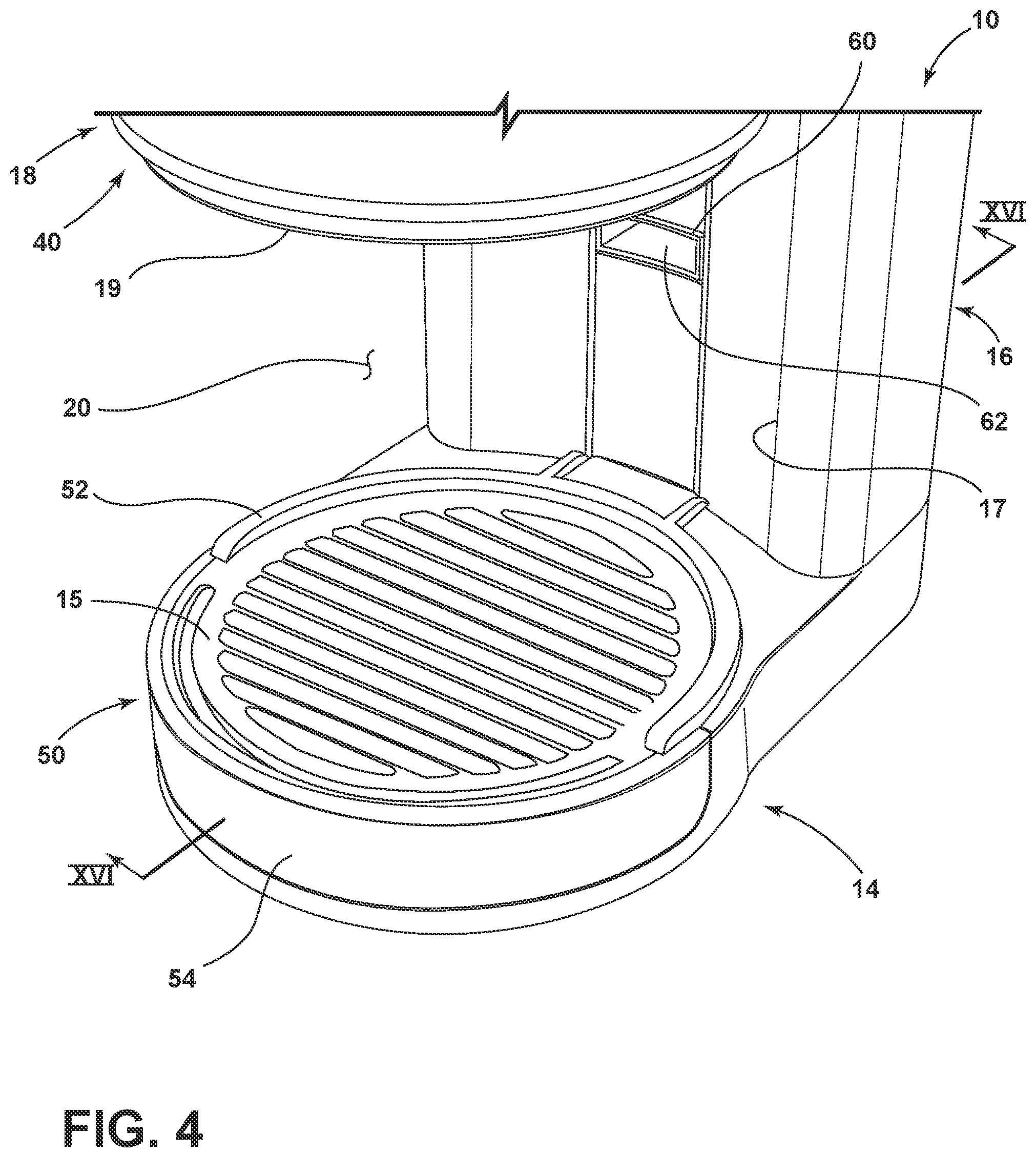 Patent US12167815 Figure 4 – Coffee grinding apparatus with portafilter holder assembly