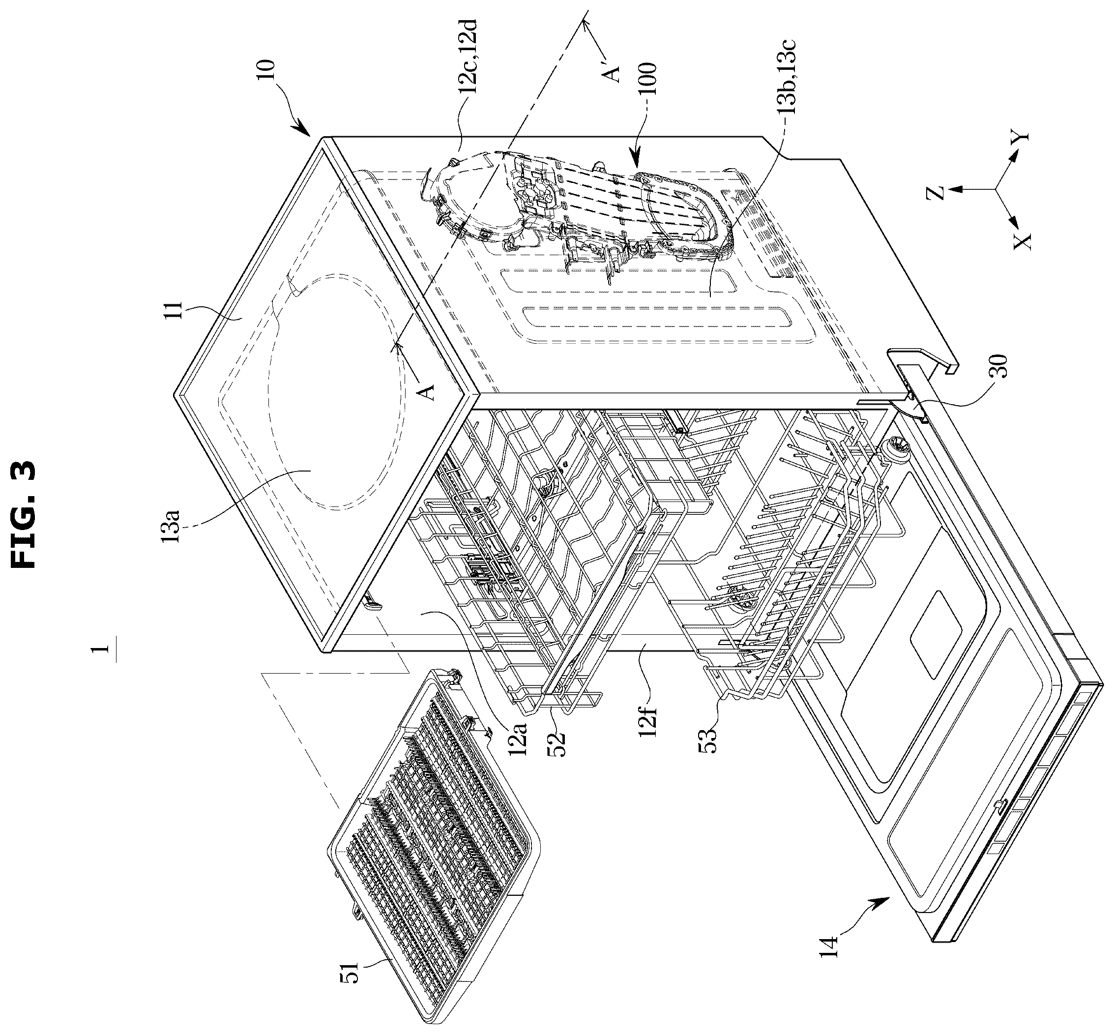 Patent US12167822 Figure 3 – Dishwasher including a drying apparatus