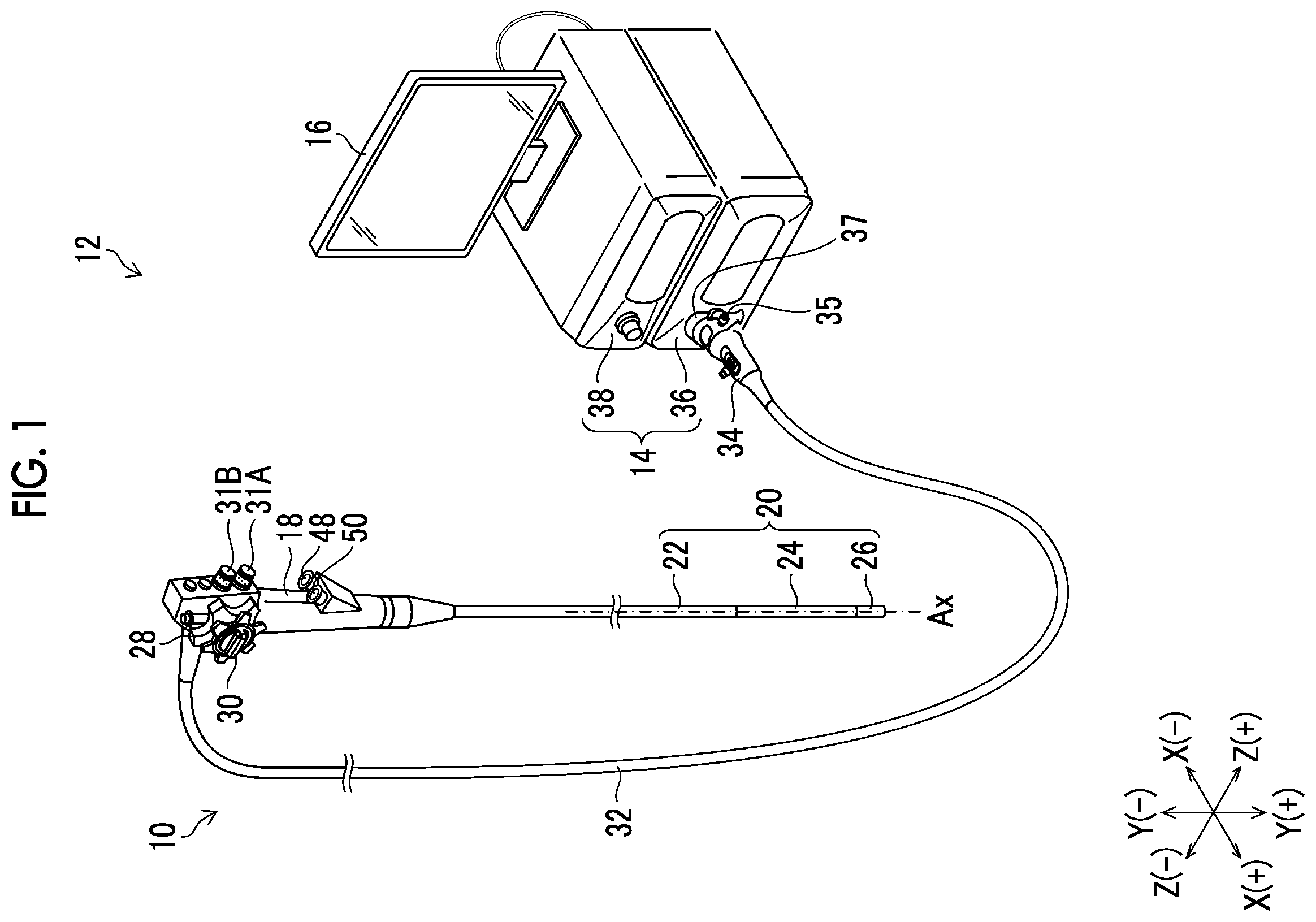 Patent US12167832 Figure 1 – Endoscope having a treatment tool outlet port