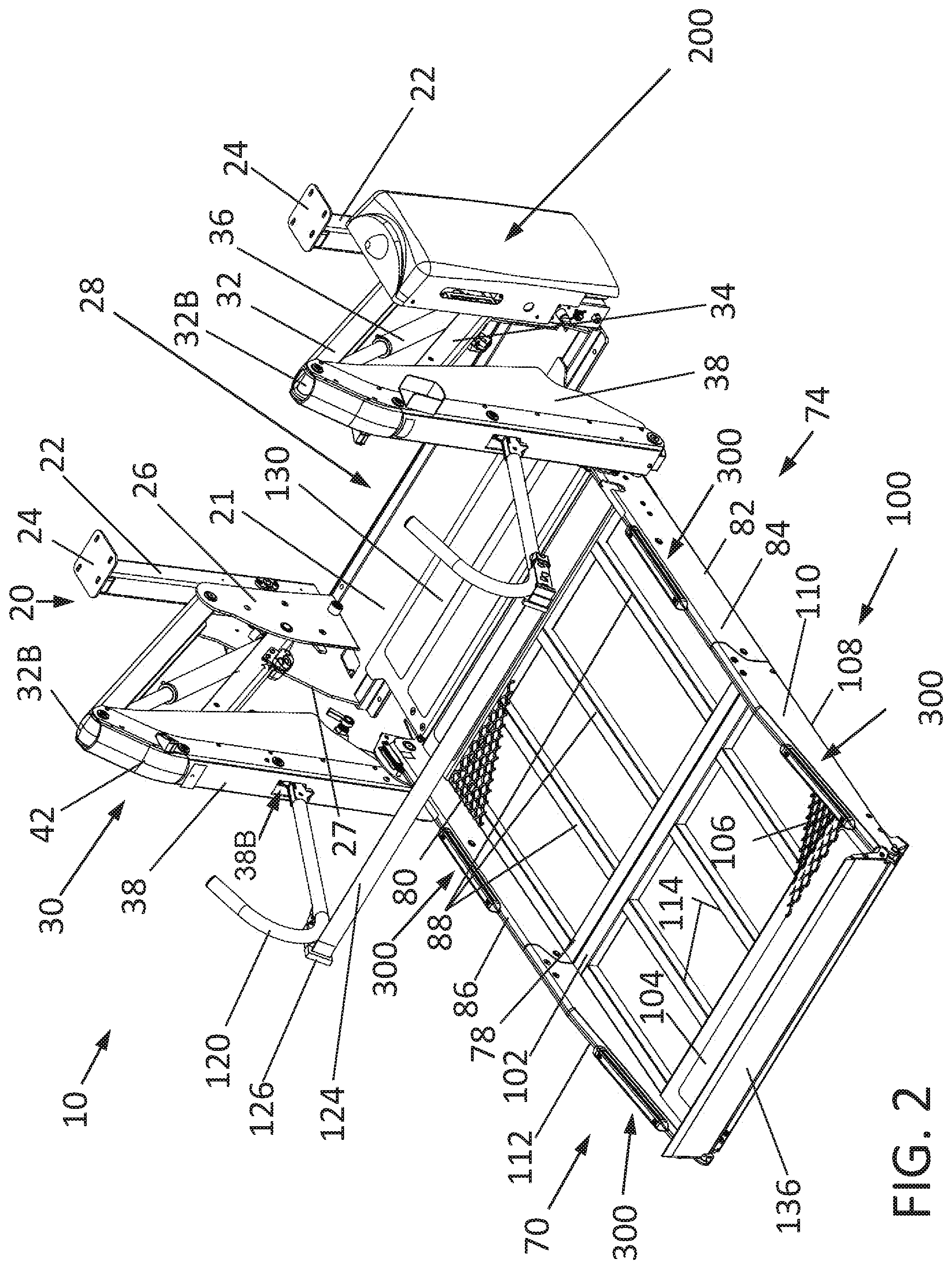 Patent US12167986 Figure 2 – Platform lift with enhanced occupant sensing, platform lifting and locking