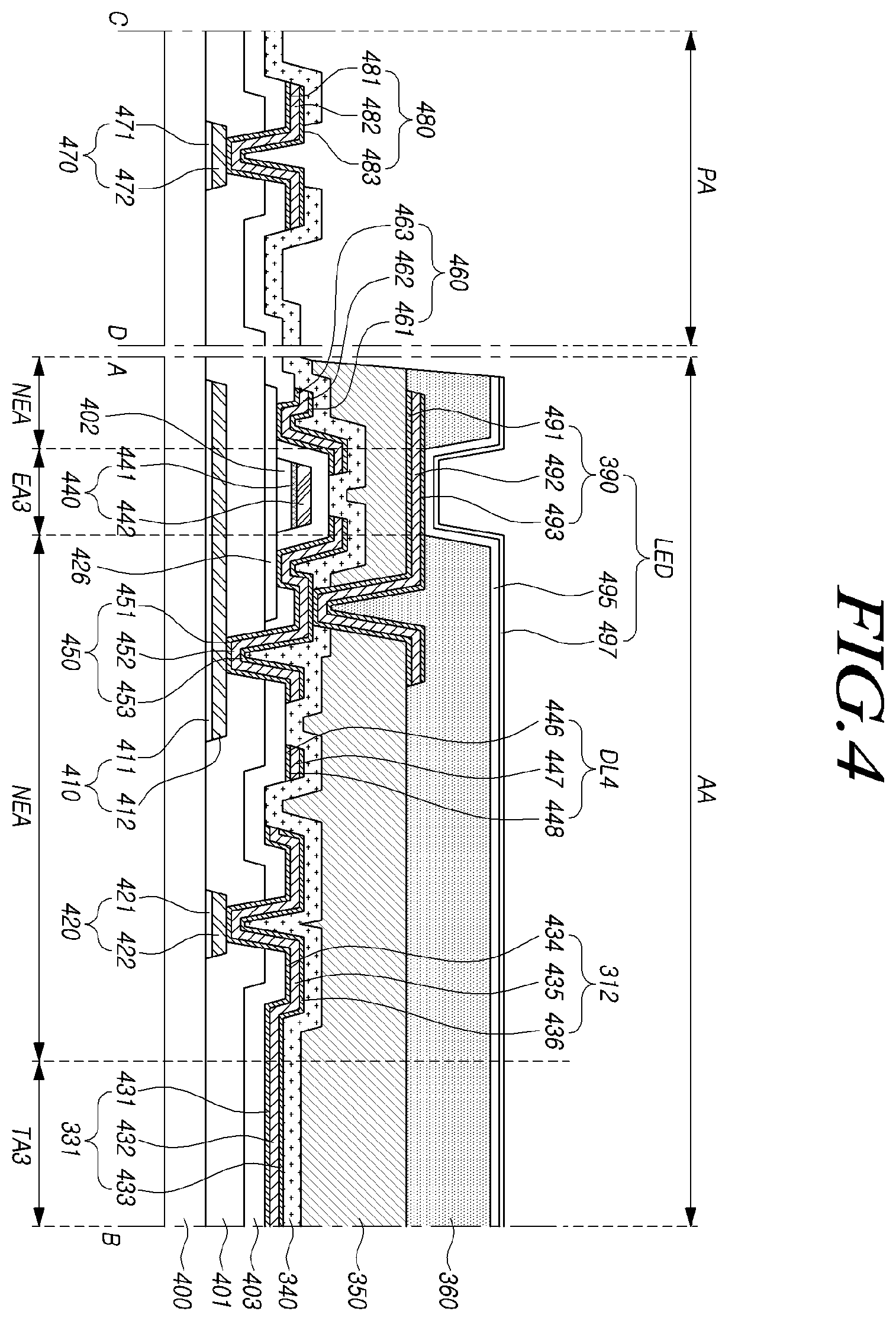 Patent US12171111 Figure 4 – Display panel and electroluminescent display device including the same