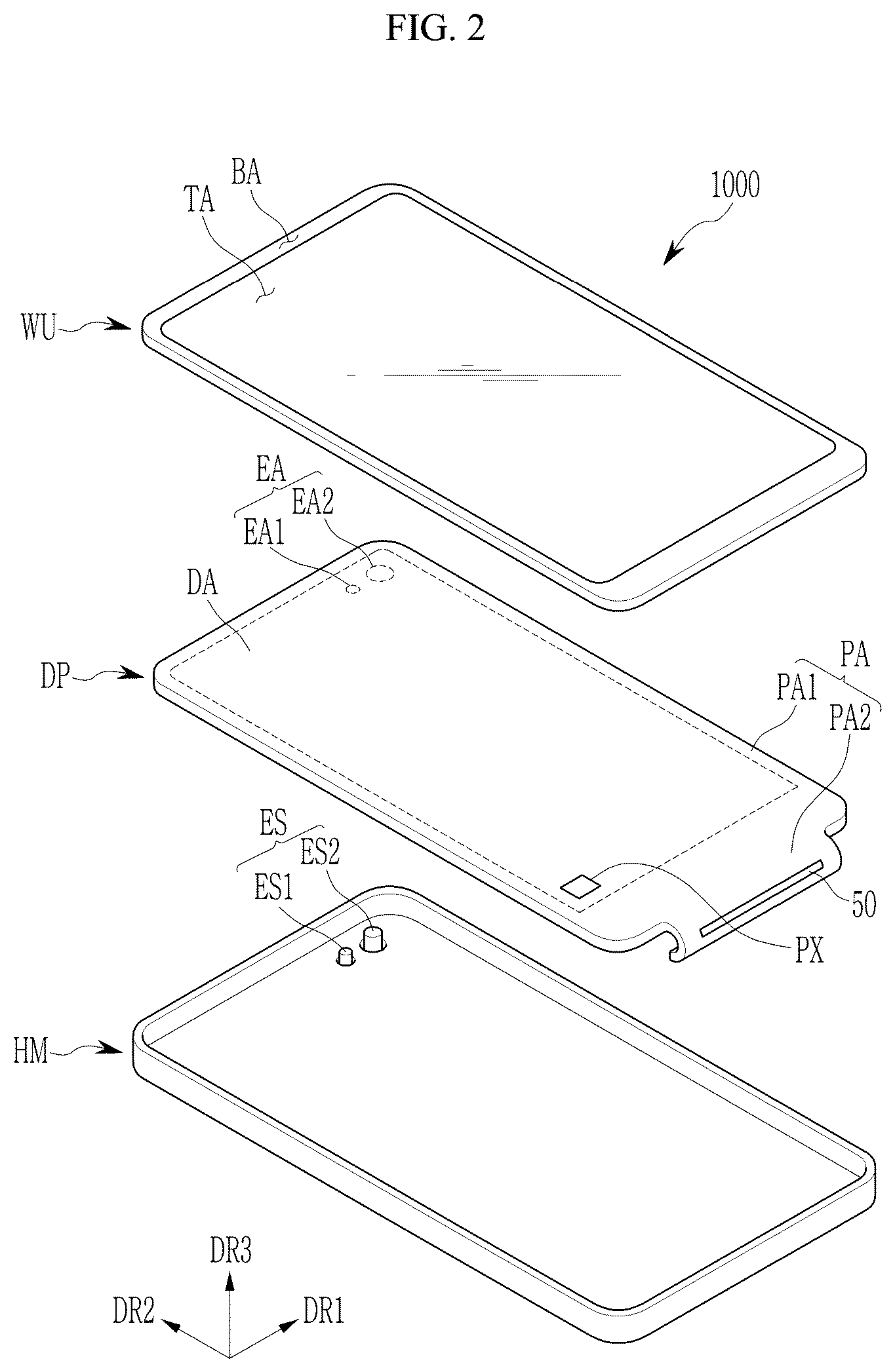 Patent US12171131 Figure 2 – Display device including insulating layer defining opening