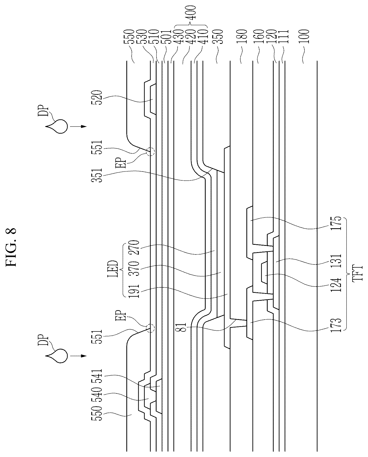 Patent US12171131 Figure 9 – Display device including insulating layer defining opening