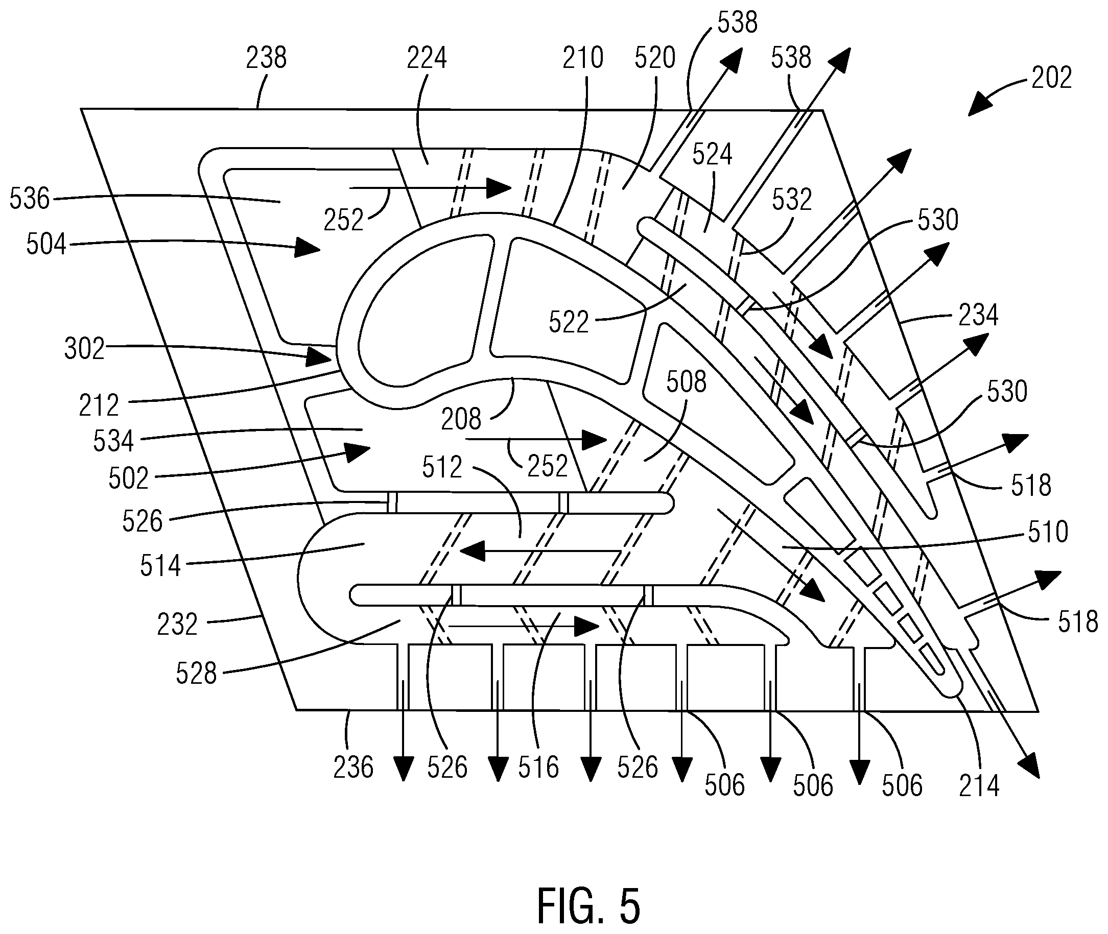 Patent US12173619 Figure 5 – Turbine component having platform cooling circuit
