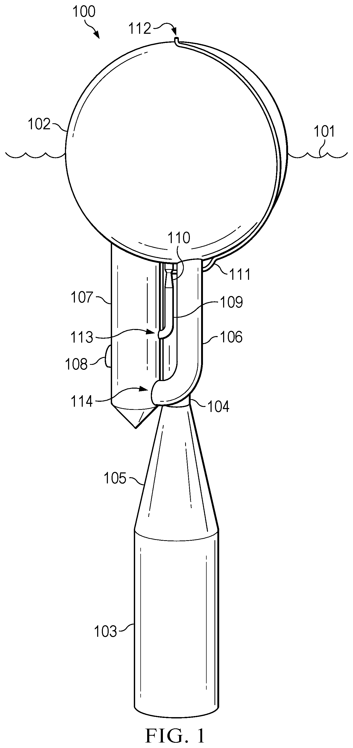Patent US12173683 Figure 1 – Pressure-regulating hydrodynamic pump and wave engine