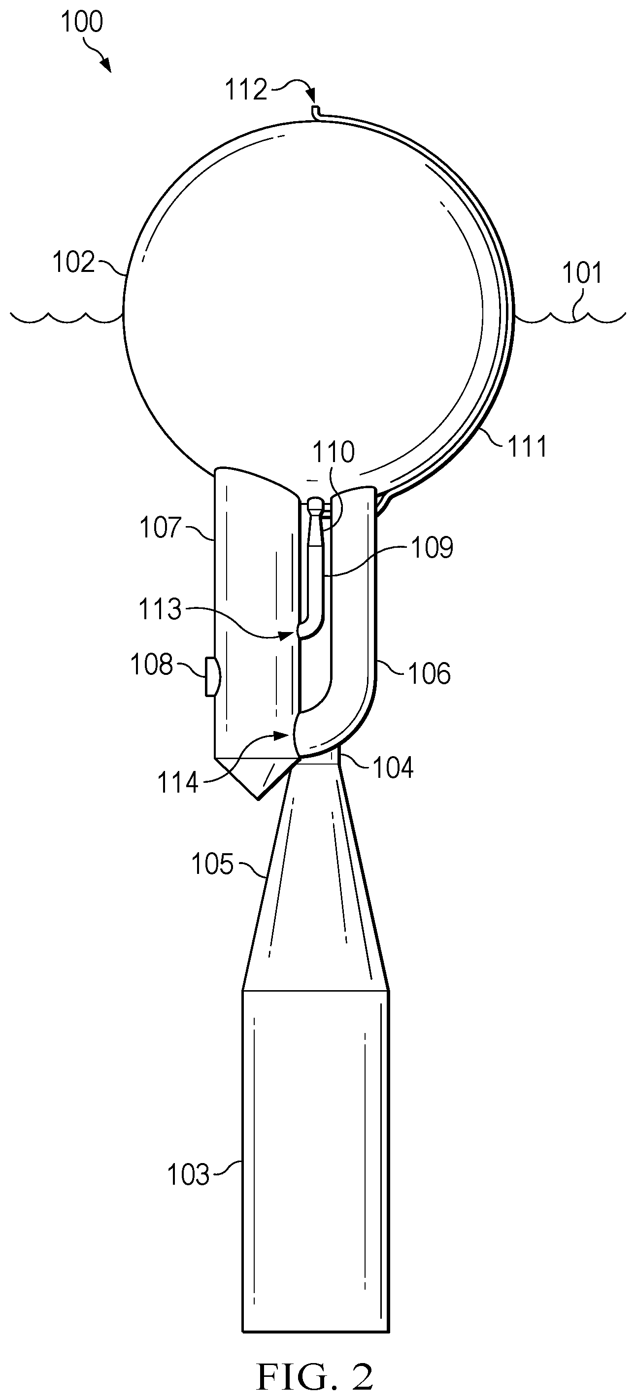 Patent US12173683 Figure 2 – Pressure-regulating hydrodynamic pump and wave engine