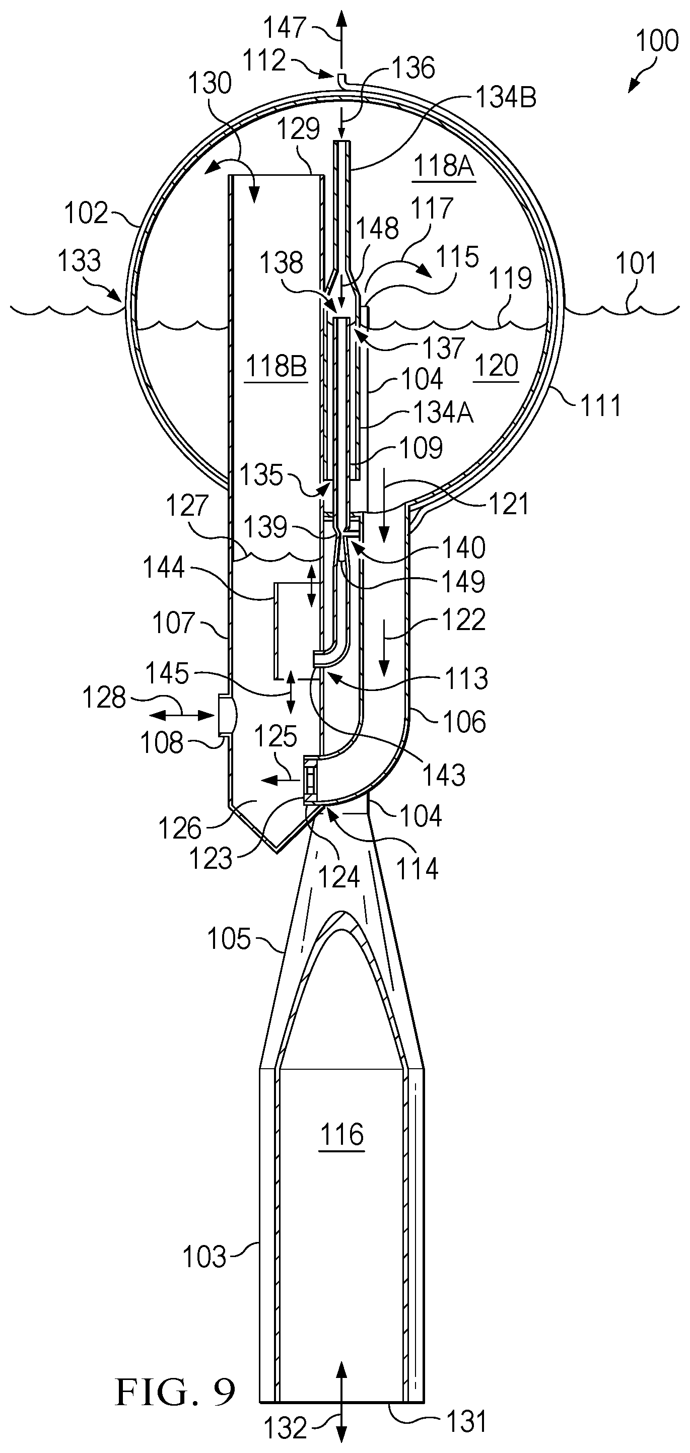 Patent US12173683 Figure 9 – Pressure-regulating hydrodynamic pump and wave engine