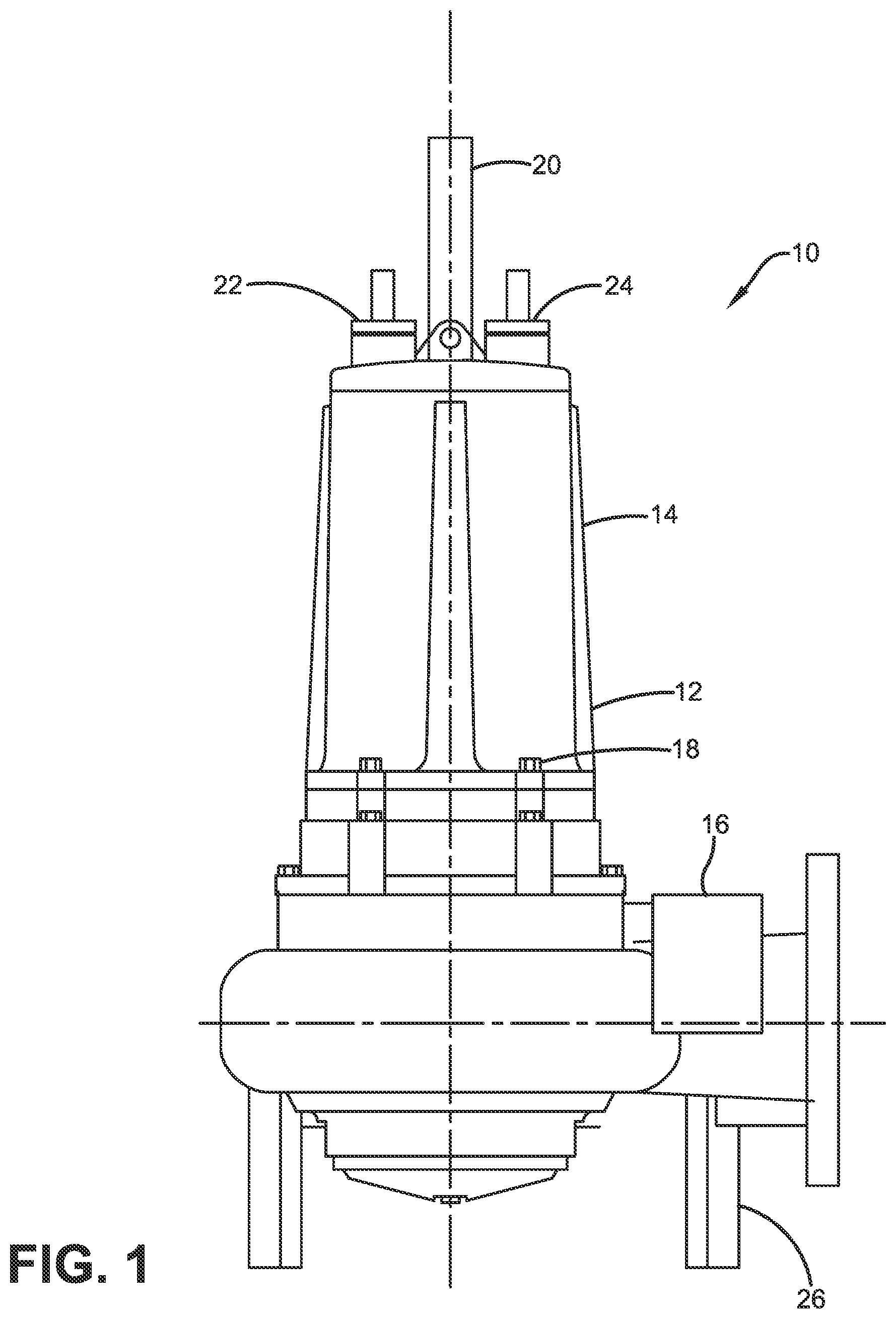 Patent US12173728 Figure 1 – Submersible pump with external slicer