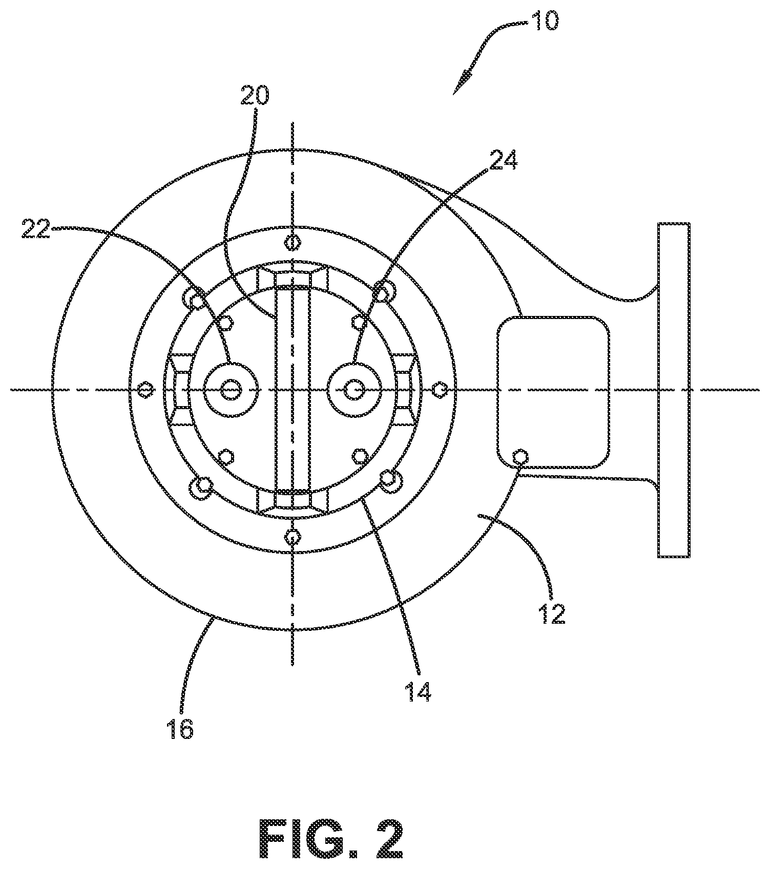 Patent US12173728 Figure 2 – Submersible pump with external slicer