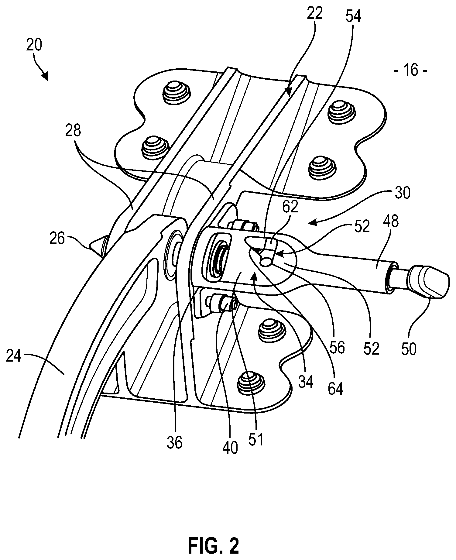 Patent US12173750 Figure 2 – Hinge for articulating two panels of an aircraft propulsion assembly