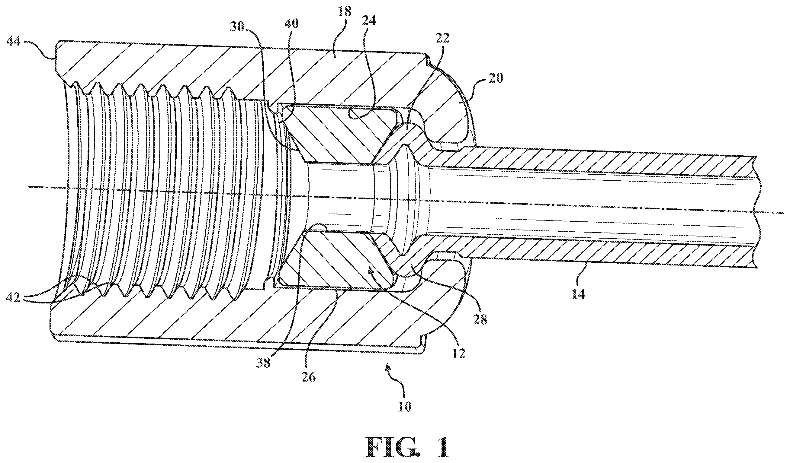 Patent US12173814 Figure 1 – Female ISO flare union with integrated mating brake ISO F flare port