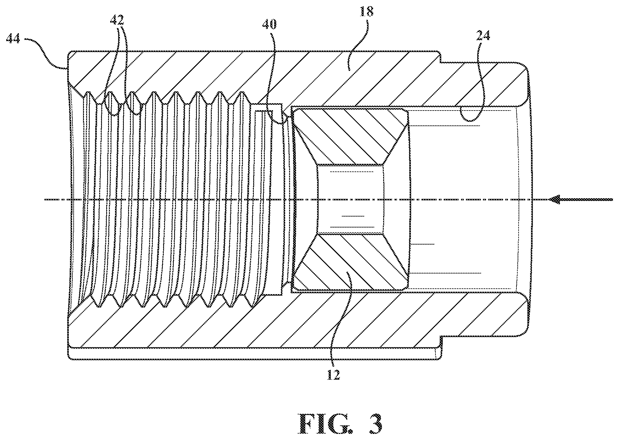 Patent US12173814 Figure 3 – Female ISO flare union with integrated mating brake ISO F flare port