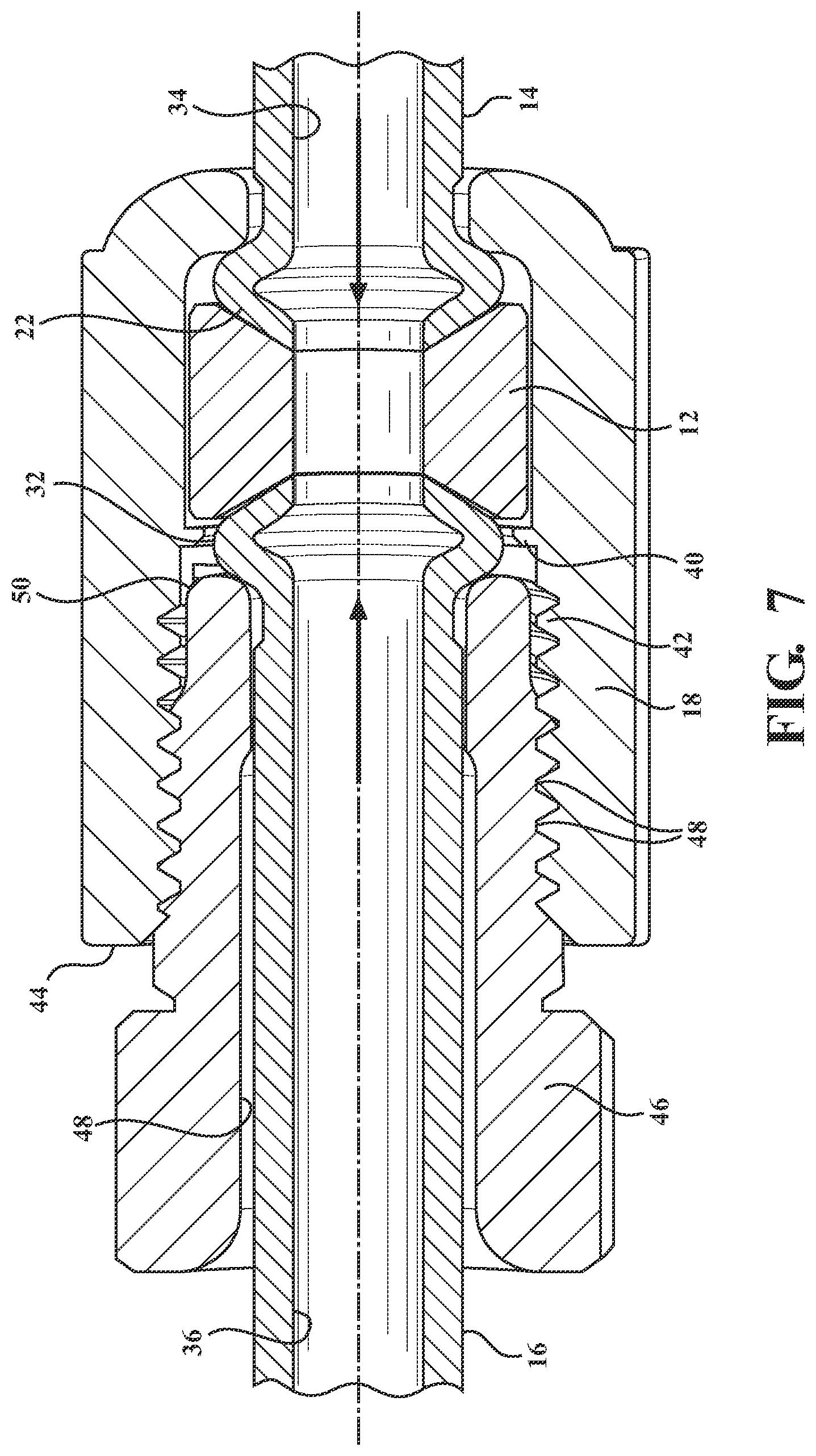 Patent US12173814 Figure 7 – Female ISO flare union with integrated mating brake ISO F flare port
