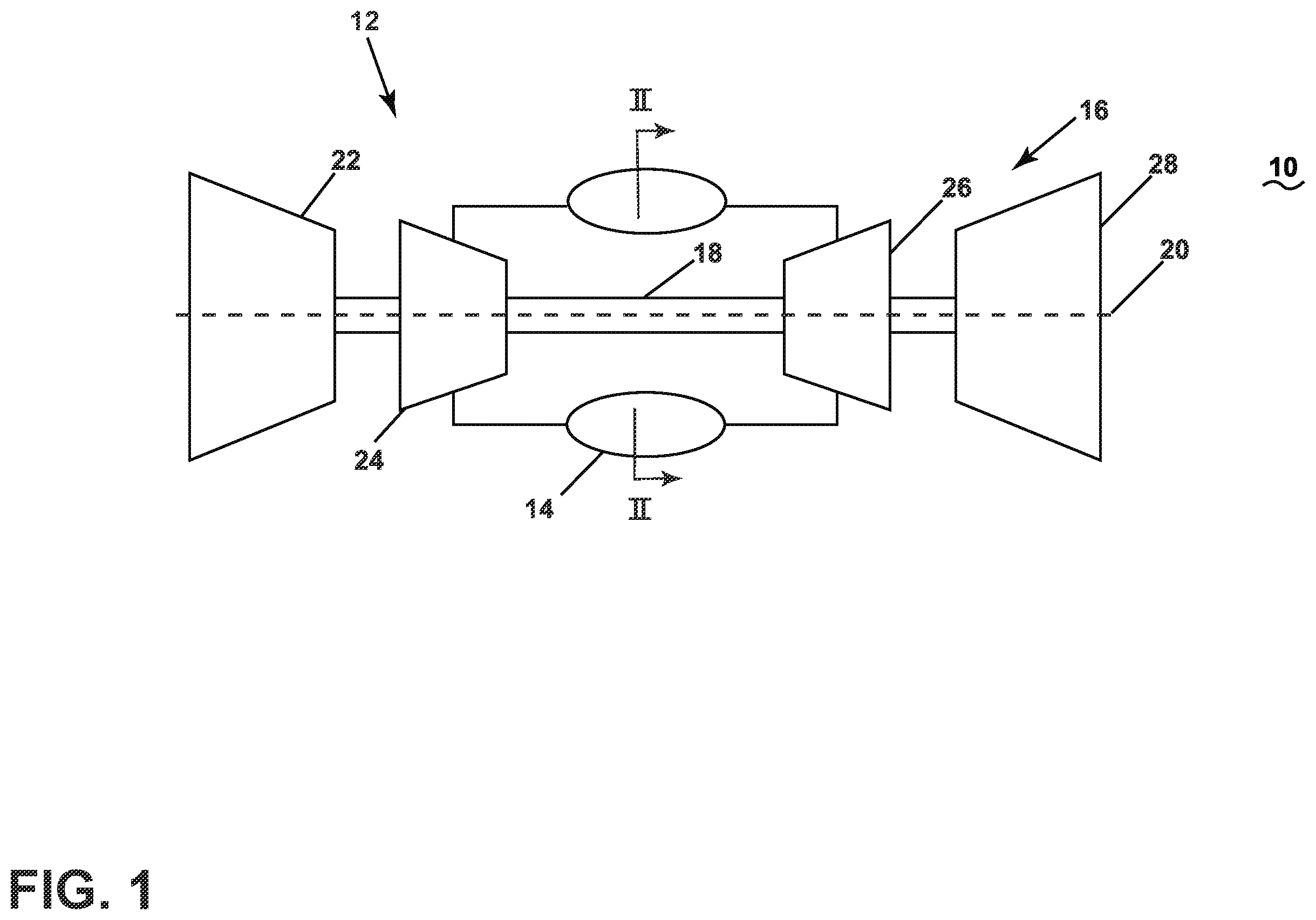 Patent US12173898 Figure 1 – Combustion section with a primary combustor and a set of secondary combustors