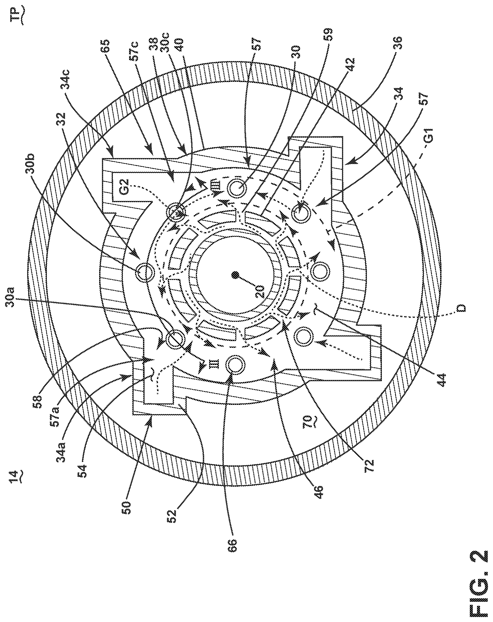 Patent US12173898 Figure 2 – Combustion section with a primary combustor and a set of secondary combustors