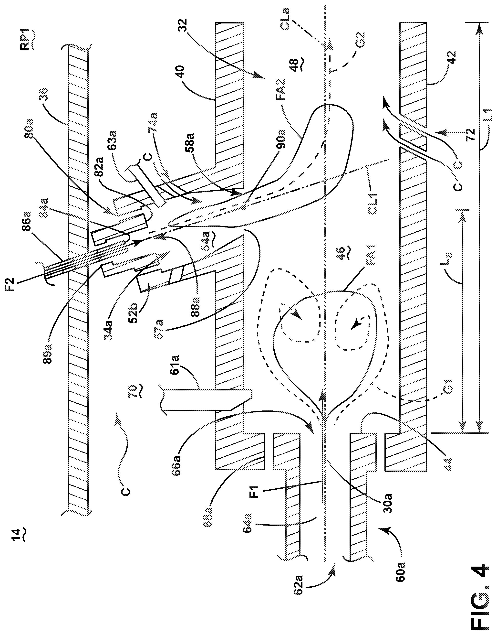Patent US12173898 Figure 4 – Combustion section with a primary combustor and a set of secondary combustors