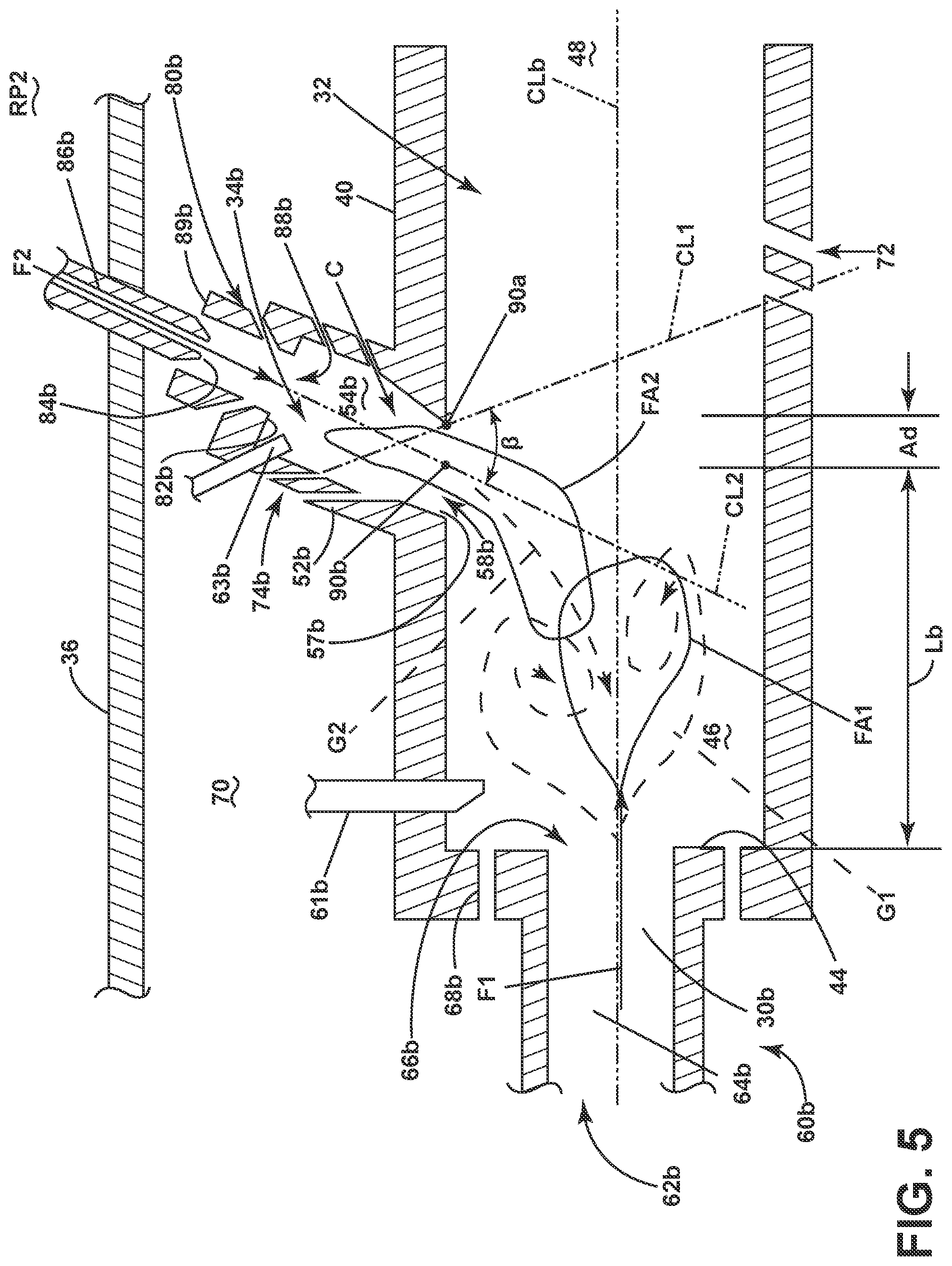Patent US12173898 Figure 5 – Combustion section with a primary combustor and a set of secondary combustors