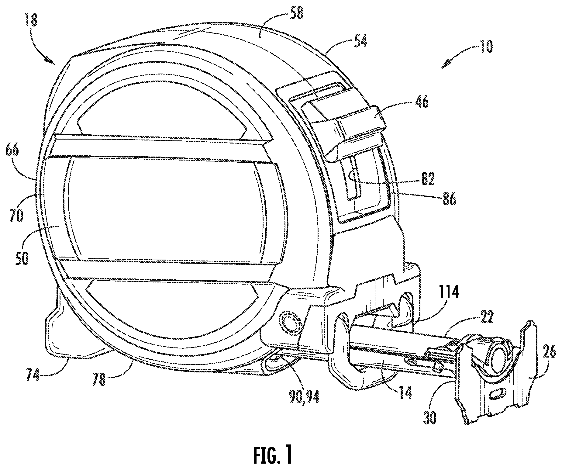 Patent US12174011 — Tape measure with protective bumper — Figure 1