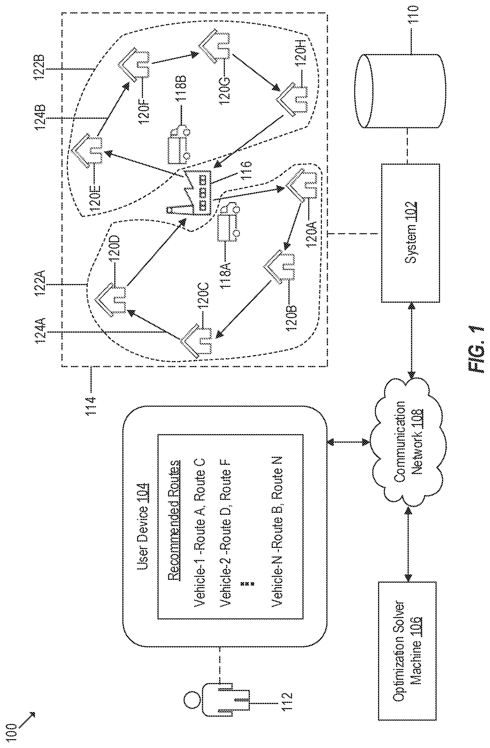 Patent US12174025 — Route generation for vehicle routing problem and variants thereof — Figure 1