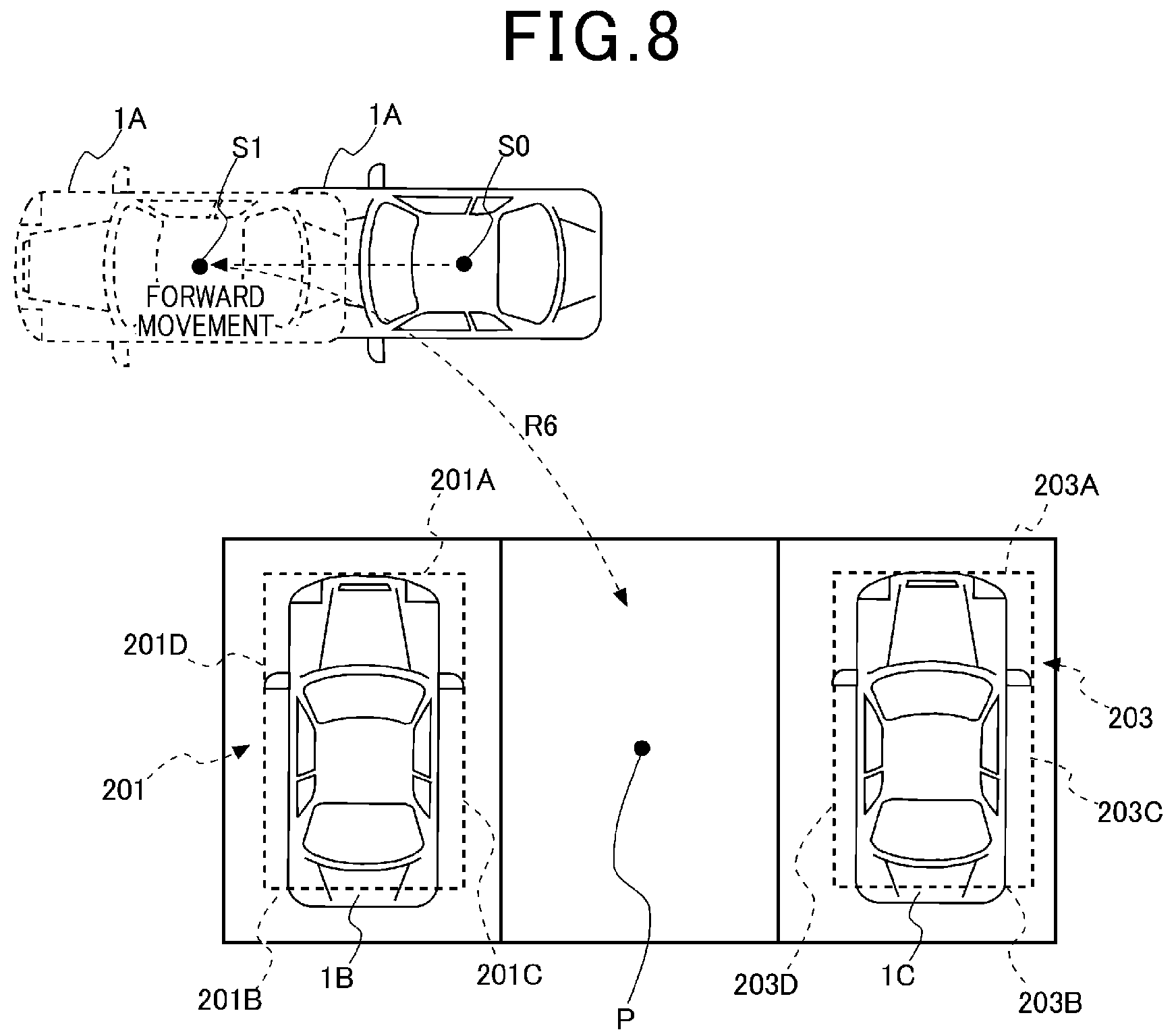Patent US12174031 Figure 8 – Parking assistance device and parking assistance method