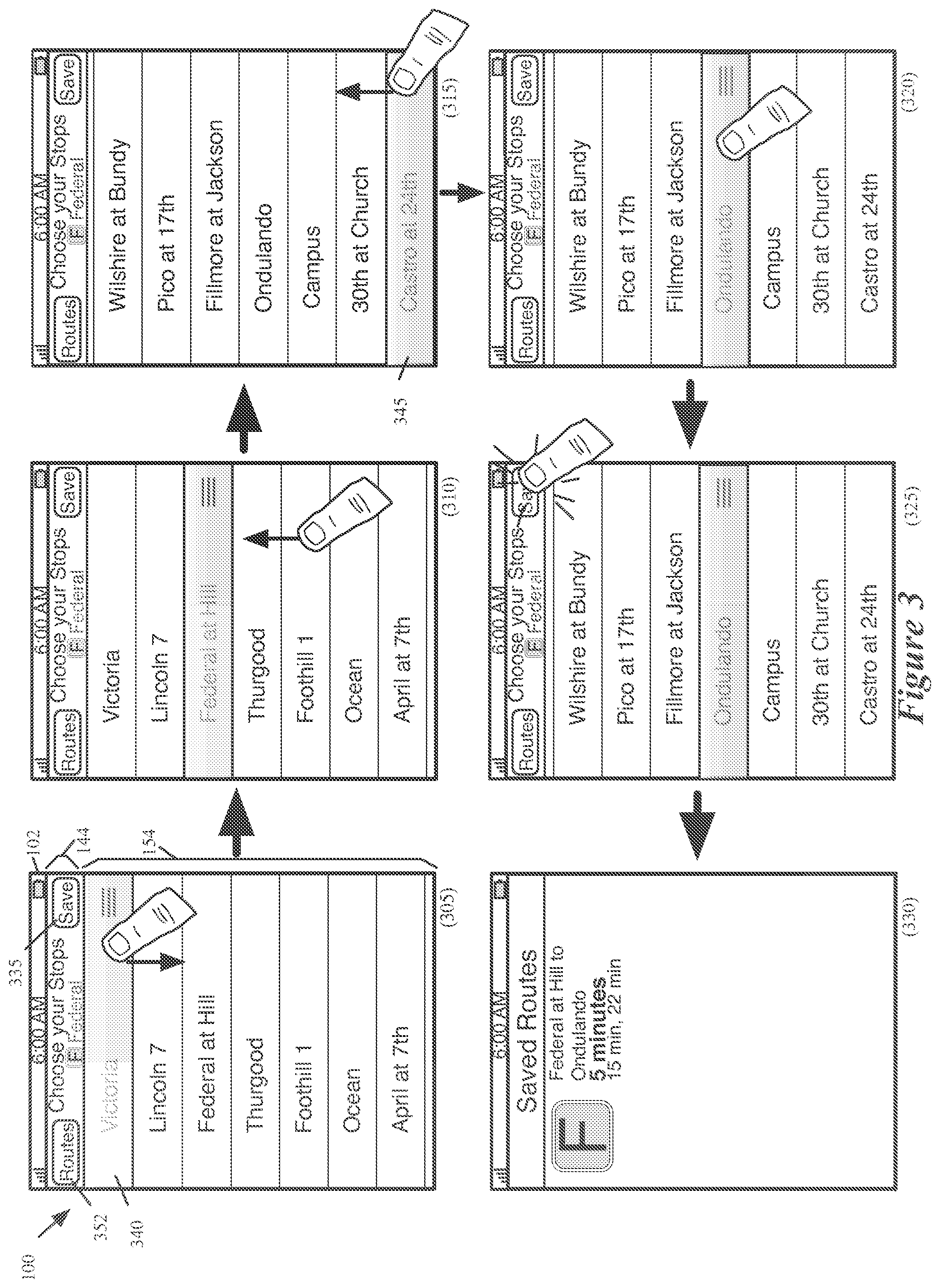 Patent US12174037 Figure 3 – Location-based features for commute assistant