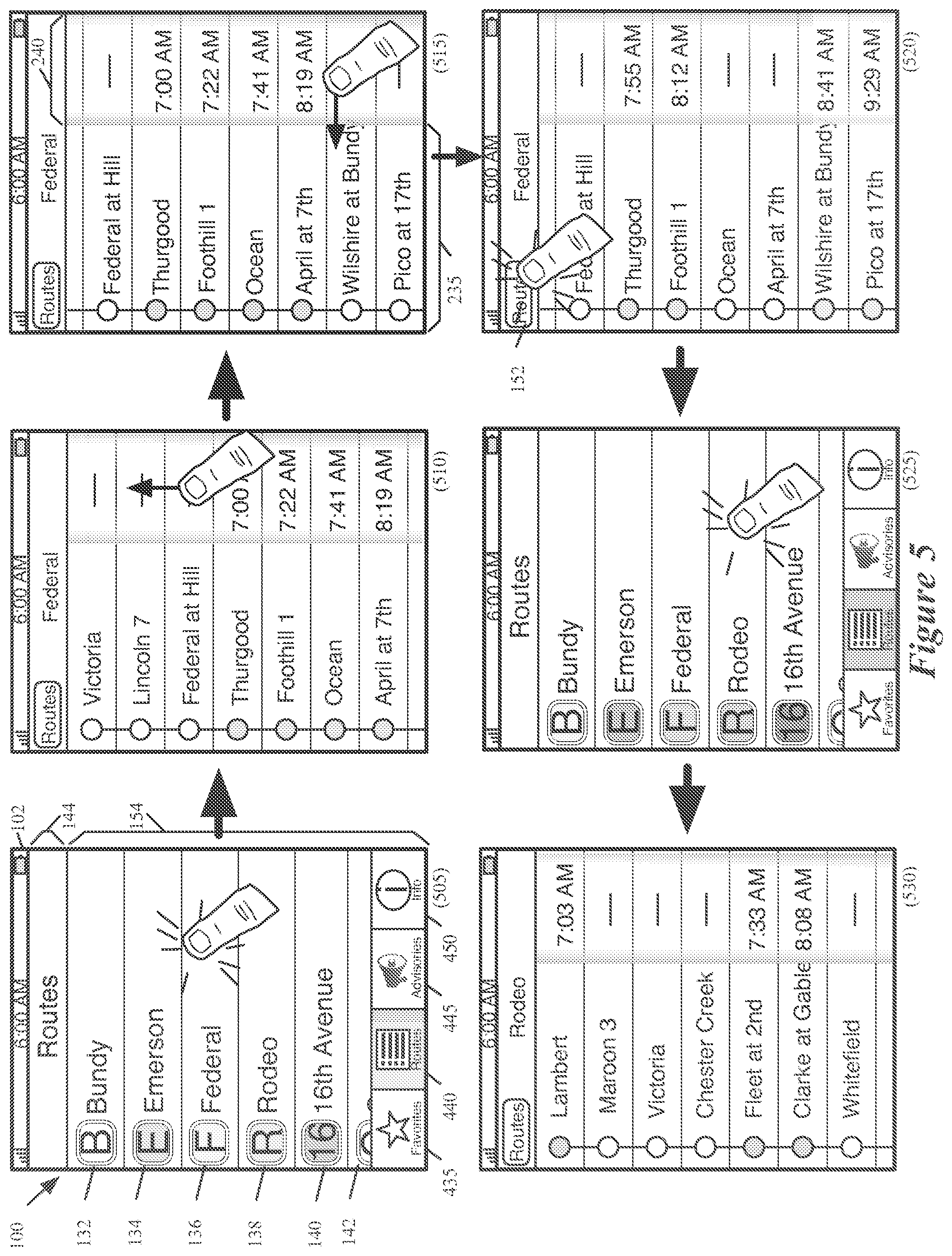 Patent US12174037 Figure 5 – Location-based features for commute assistant