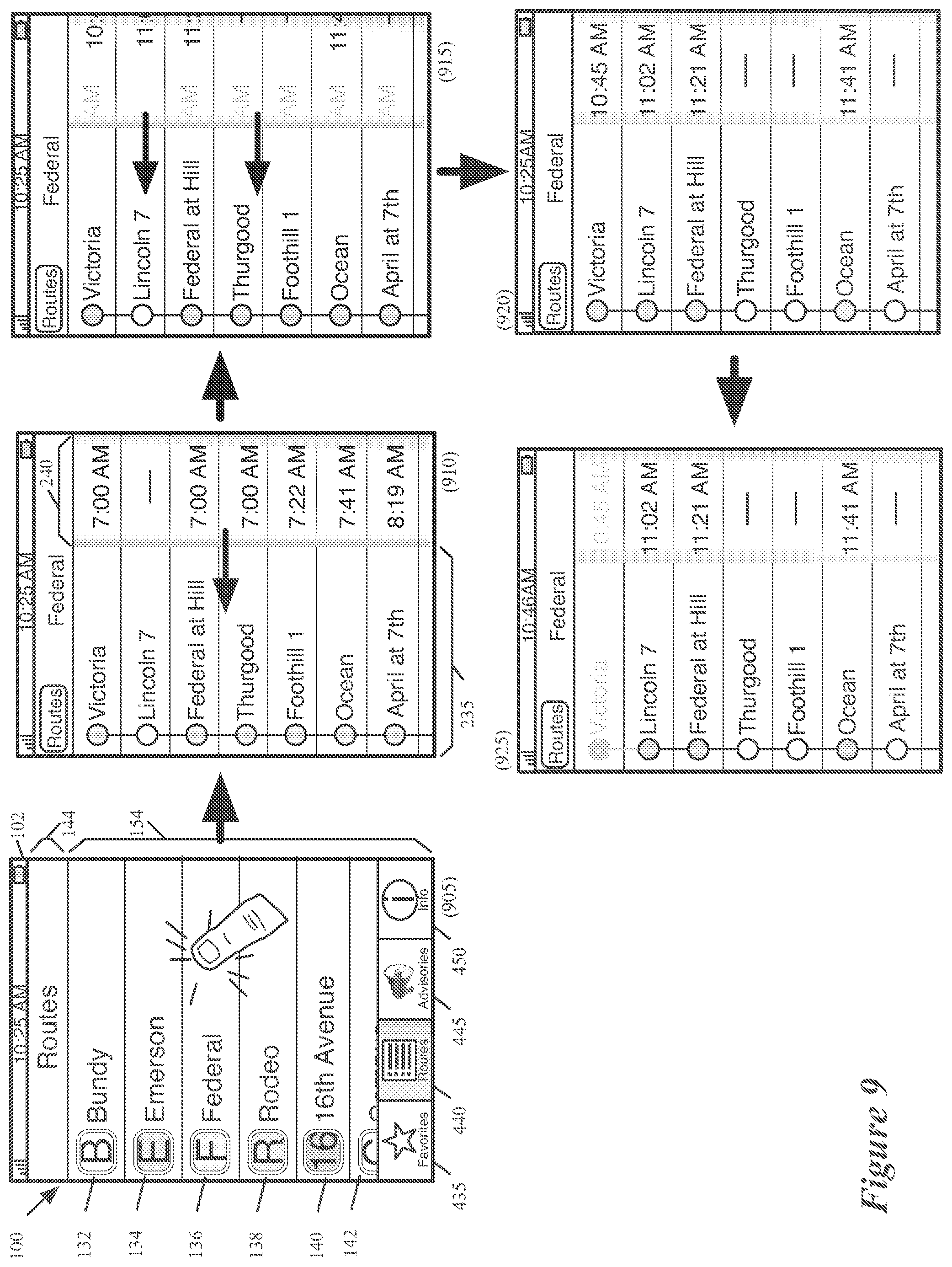 Patent US12174037 Figure 9 – Location-based features for commute assistant